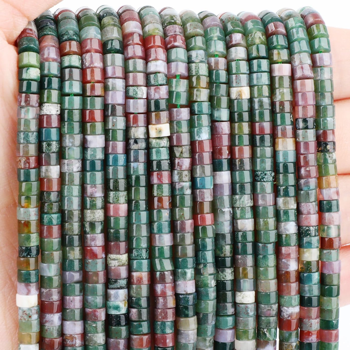 Natural Indian Agate Heishi Spacer Beads Loose Semi Precious Flat Round Gemstone Disc Shape Stone for Beading Jewelry Making 4x2mm 15.5"