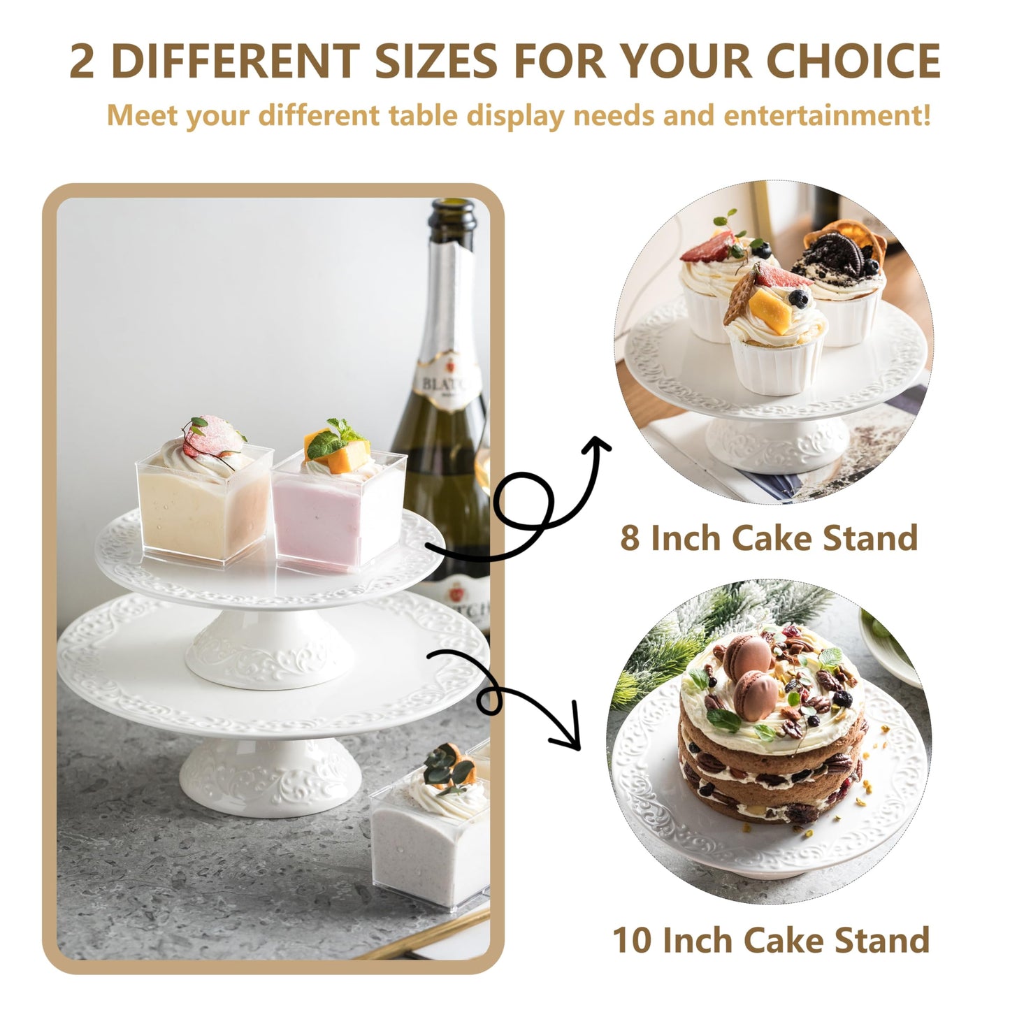 Wedding Cake Stand, White Cake Stand for Smaller Than 10 Inch Cakes, Christmas Porcelain Cake Plate for Party, Baby Shower, Birthday, Home Decorating Stand
