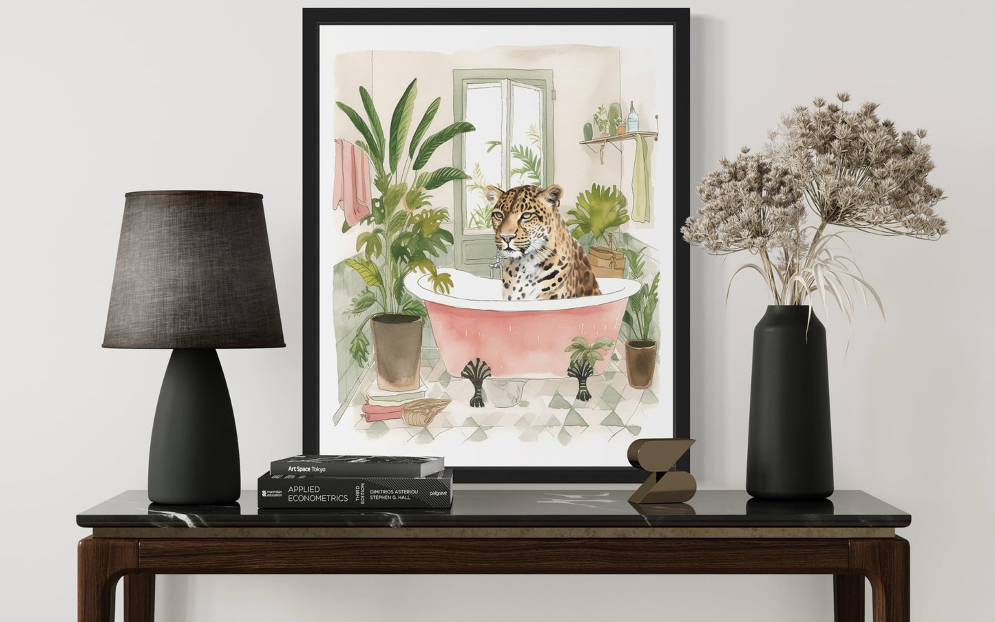 Leopard 1 Wall Art Poster Print, Animal Bathtub Pictures Restroom Wall Art Painting for Bathroom Decor Gallery 49 (Leopard 1, 8 x 10 inches, Black Frame)