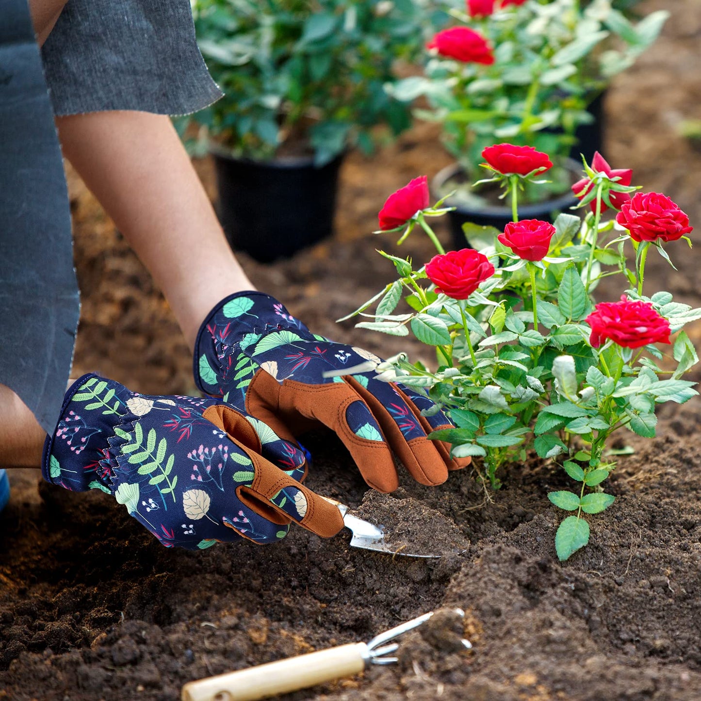 Bamllum Leather Gardening Gloves for Women - Working Gloves for Weeding, Digging, Planting, Raking and Pruning (B-Blue) Medium