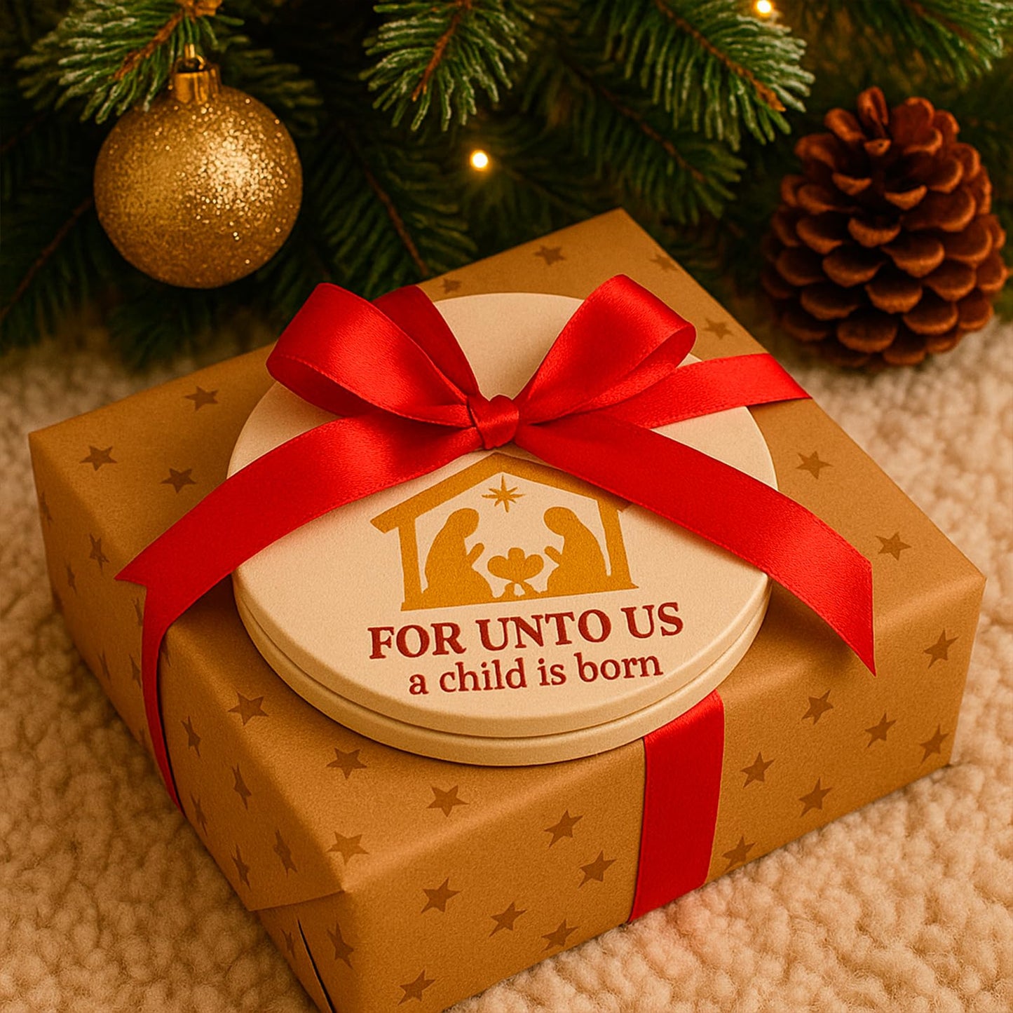 for Unto Us A Child is Born Nativity Scene Christmas Coasters Set of 4, Absorbent Ceramic with Non-Slip Cork Backing – Christian Religious Holiday Drink Coasters for Coffee Table, Home, Church Decor