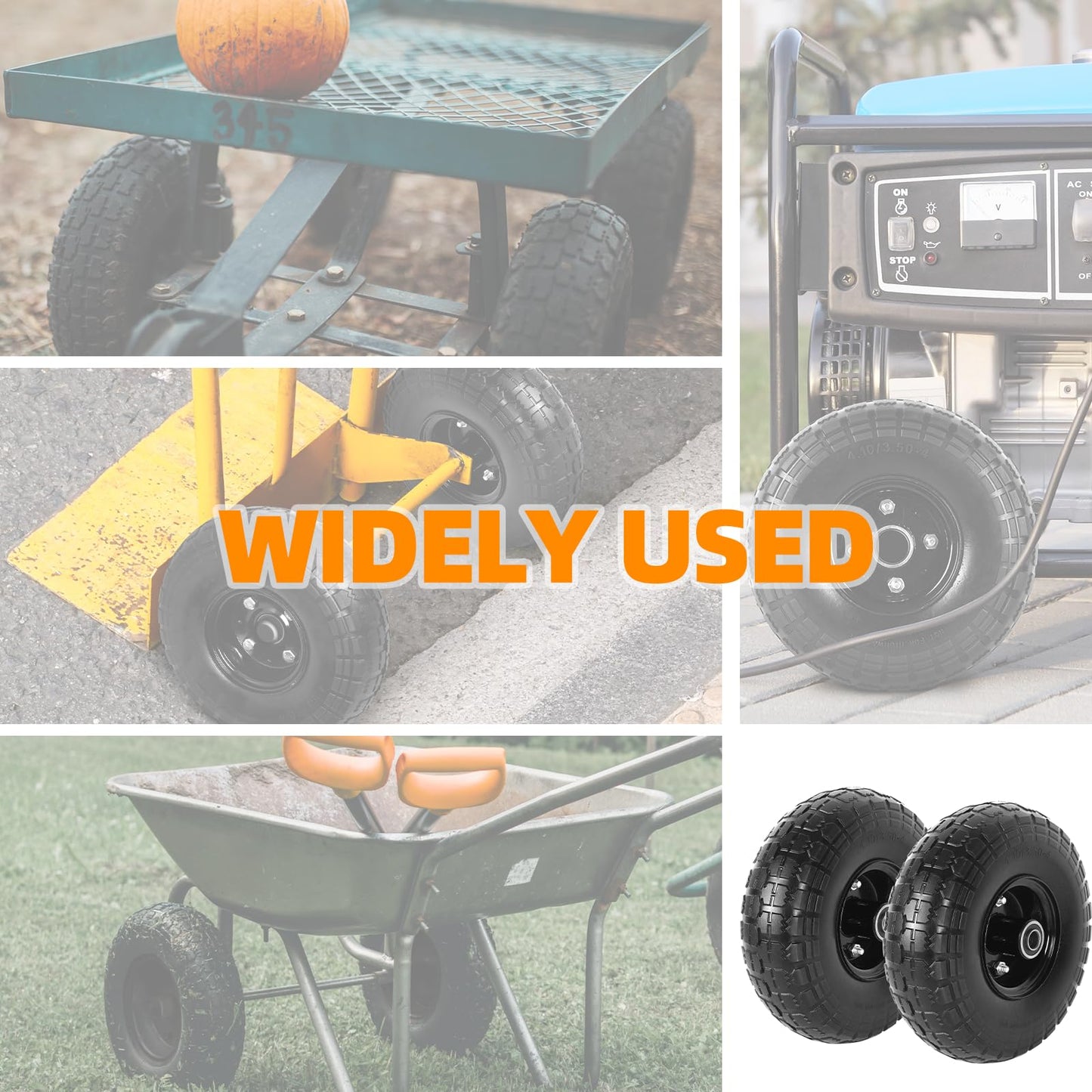 AR-PRO (2-Pack) 10-Inch Solid Tires Wheels, 4.10/3.50-4 Flat-Free Tire Replacement with 5/8" Bearings & 2.2" Offset Hub, Fits Hand Trucks, Wheelbarrows, Garden & Utility Carts