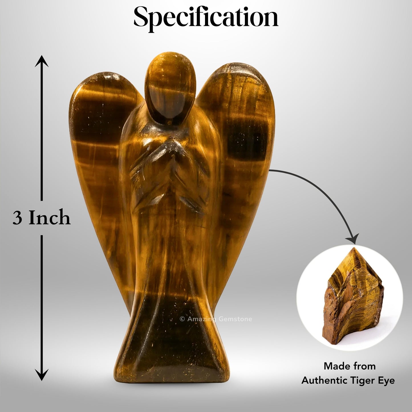 Amazing Gemstone Tiger Eye Angel - Tiger Eye Crystal Angel and Pocket Guardian Angel Crystal Figurines (3 inches)