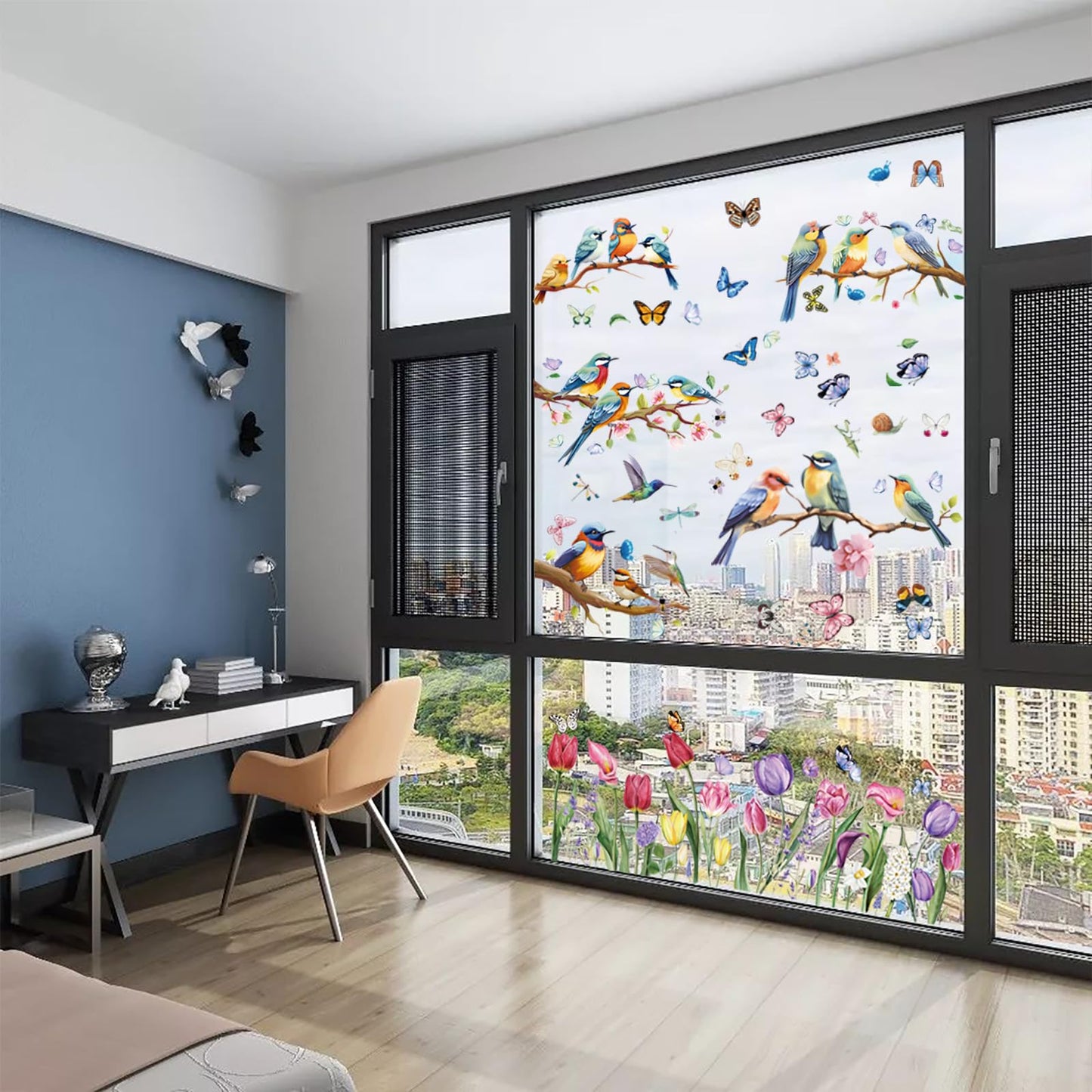 Vibrant Spring & Summer Window Clings - 78 PCS of Butterfly, Tree Branch Hummingbird, and Tulip Anti-Collision Window Stickers for Seasonal and Home Decor Delight