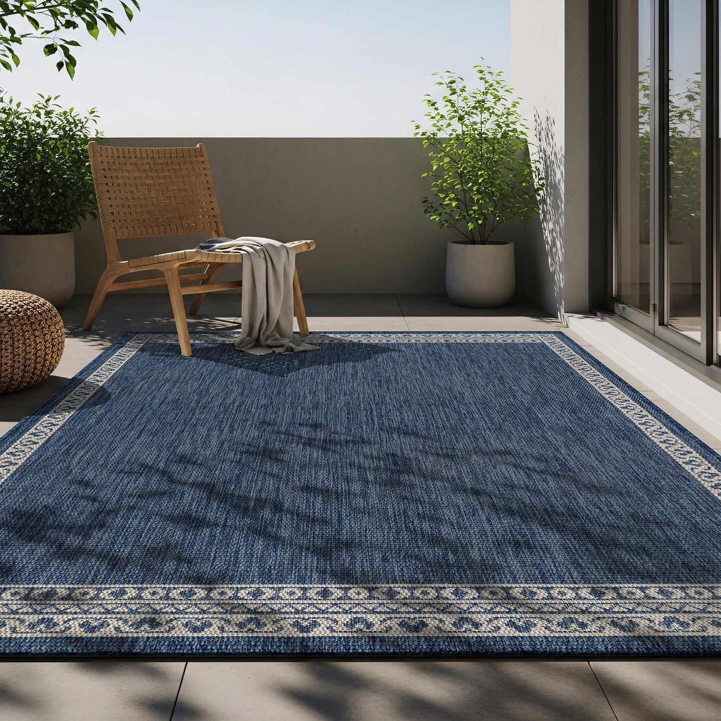 Washable Outdoor Rug 6x9 Modern Area Rugs Outdoor Carpets Bordered Pattern Non Shedding Waterproof Easy Clean Patio Deck Porch Living Room Bedroom Garden RV (6 X 9 Blue)