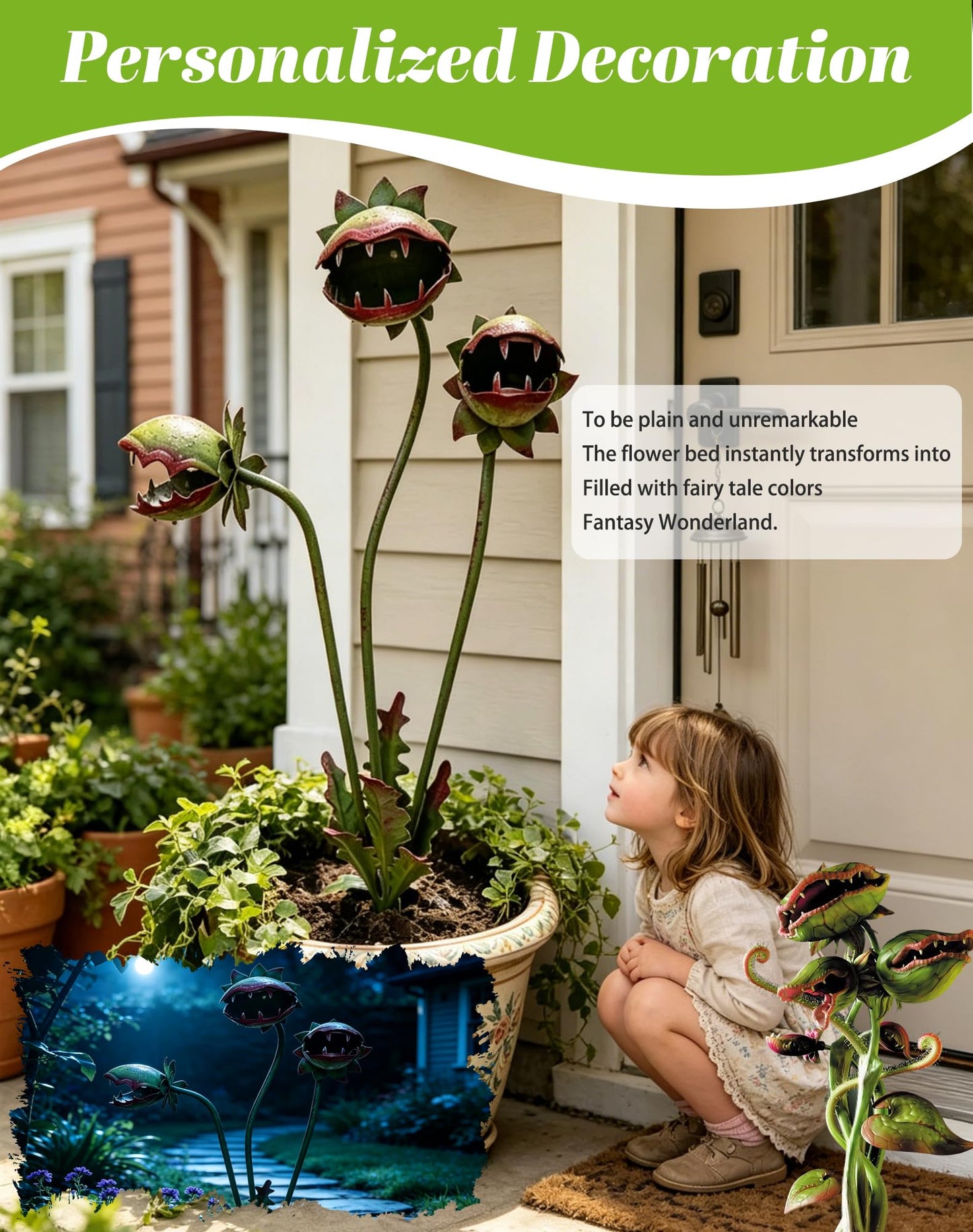 Whimsical Metal Carnivorous Plant Garden Stake, 25-Inch Large Venus Flytrap Monster Plant Sculpture, Durable Yard Art for Flower Beds, Patios & Planters, Unique Quirky Garden Gift