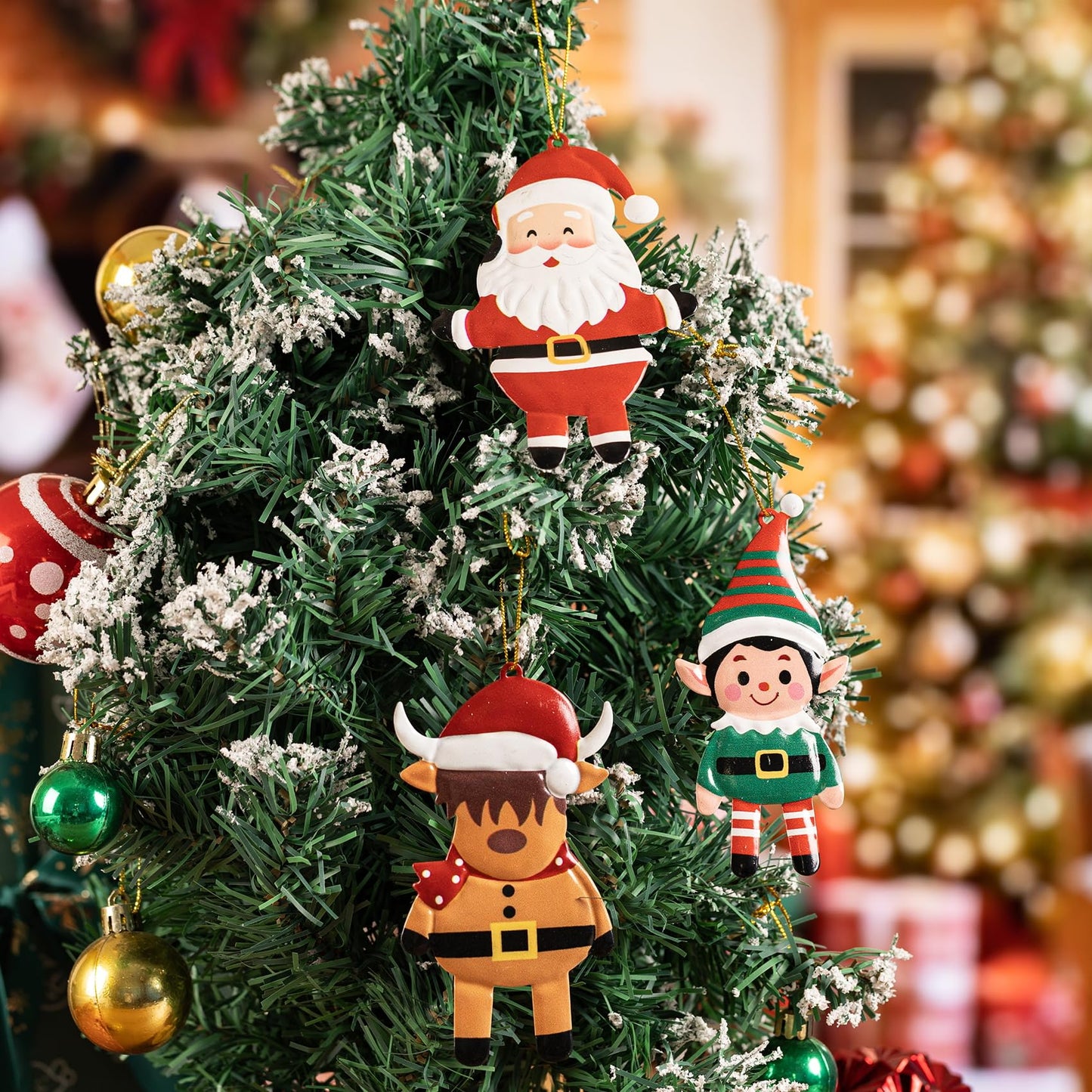 12 PCS Christmas Tree Ornaments Metal Long-Lasting Festive Holiday Ornament for Seasonal Display-Christmas Party Decorations for Mantel,Shelves, Home Accents