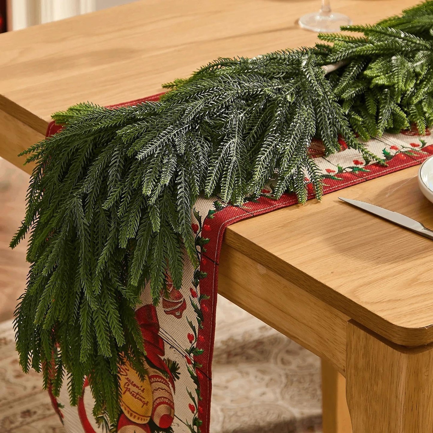 6ft Real Touch Norfolk Pine Garland, Artificial Realistic Spring Greenery Garland for Easter Mantel Decor, Soft Faux Thick Greenery Table Runner for Wedding, Farmhouse Home & Stairs Banister (Unlit)