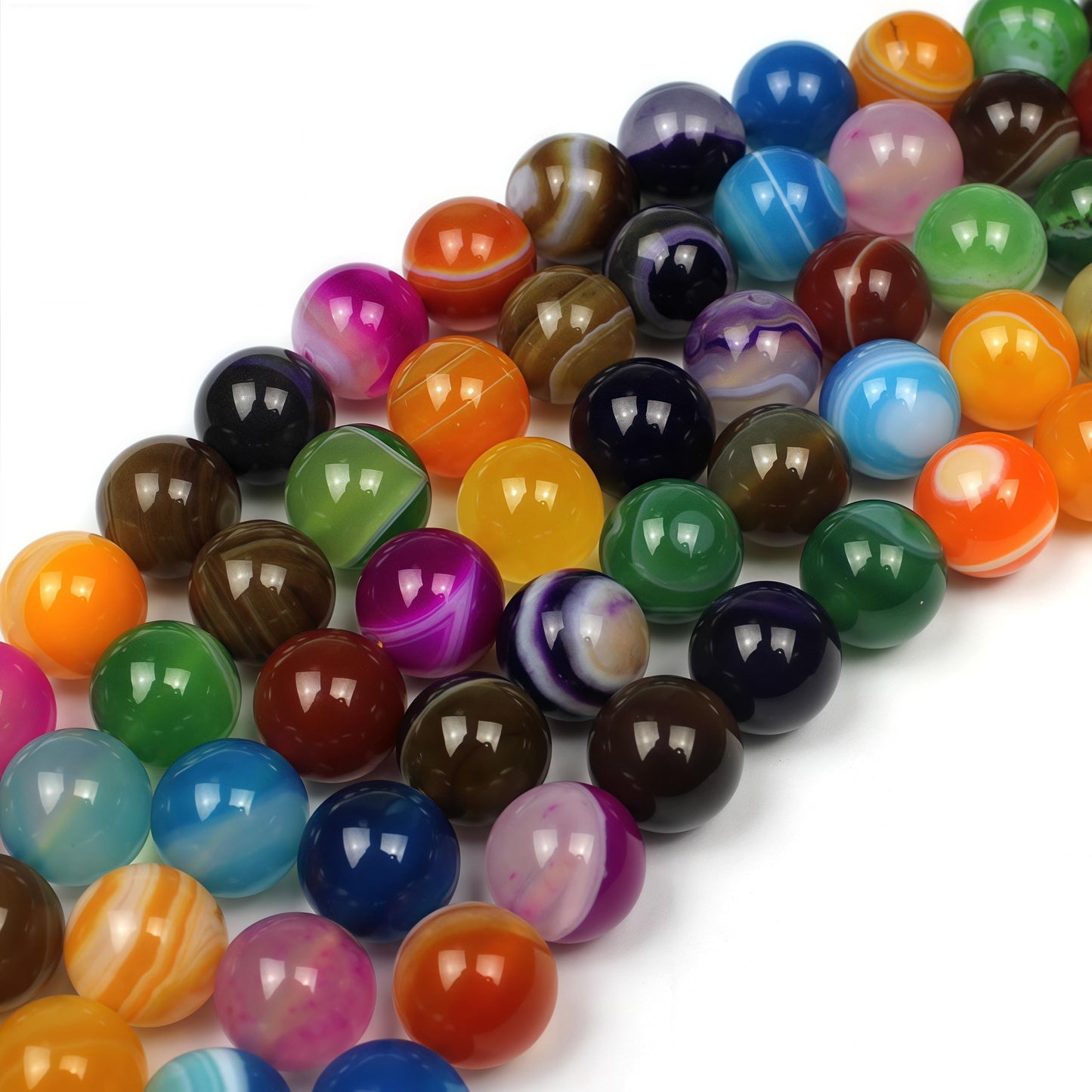 MJDCB Natural Multicolor Stripe Agate Beads Round Loose Beads for Jewelry Making DIY Bracelet Necklace (10mm)