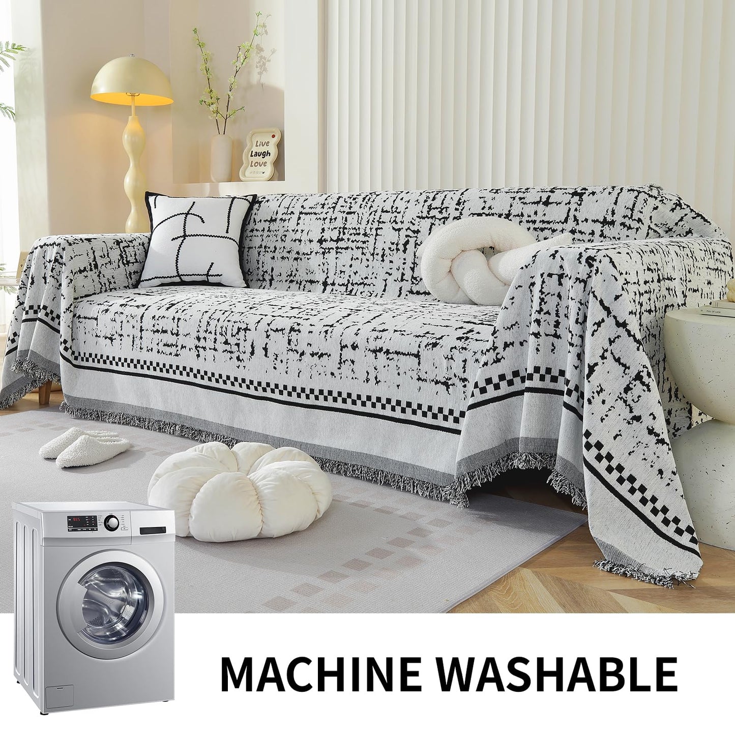 Deep Dream Boho Couch Cover Blanket, Soft Chenille Sofa Covers for 3 Cushion Couch, Sofa Slipcovers Washable Living Room Furniture Protector for Dogs Pets (Black, 71"x134")