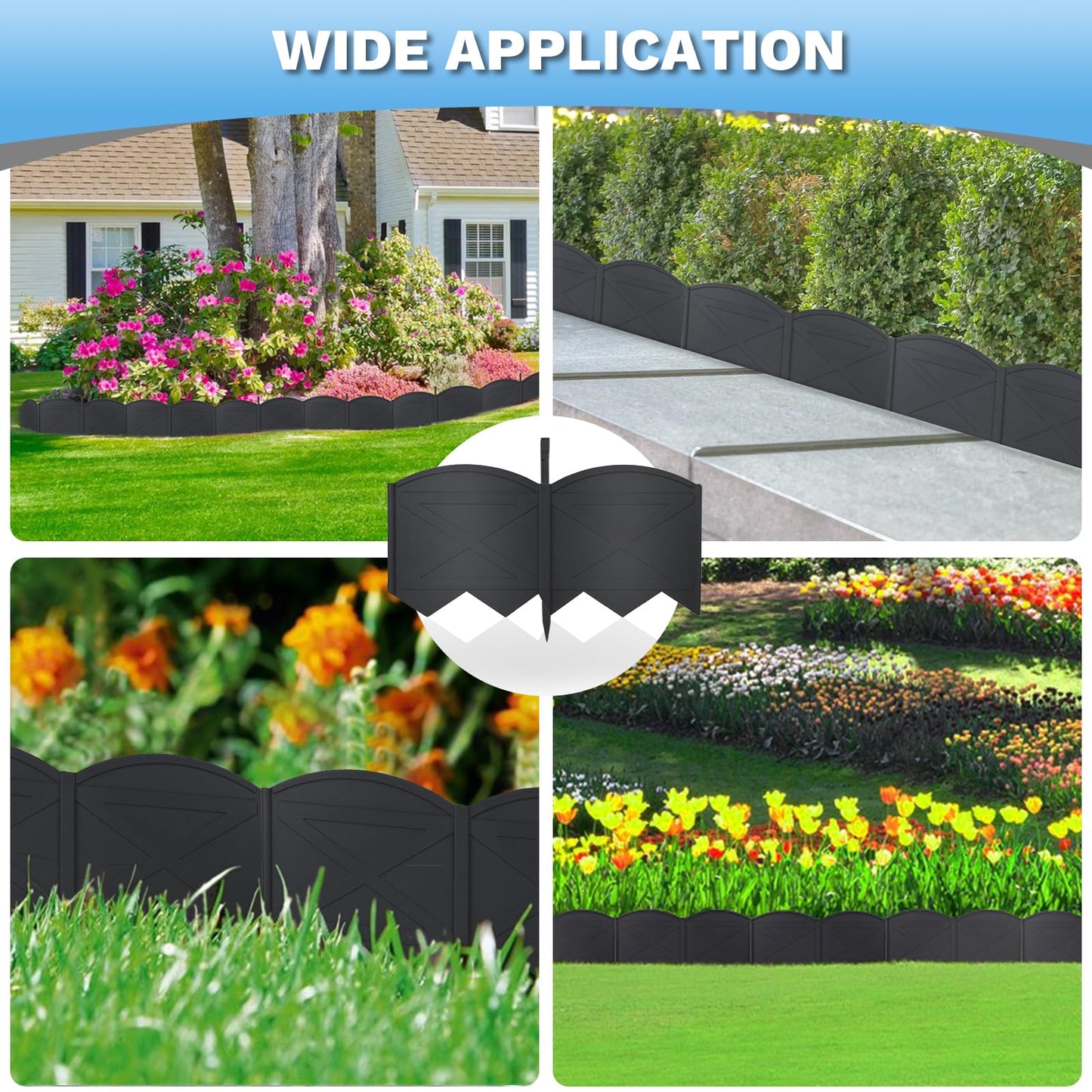 Vashly 6 inch Tall 40Ft Landscape Edging Black Garden Edging with 40Pcs Garden Stakes 7.8 Inch, 40Pcs Edging for Landscaping Plastic Garden Edging Border Flower Bed Edging Borders Lawn Edging