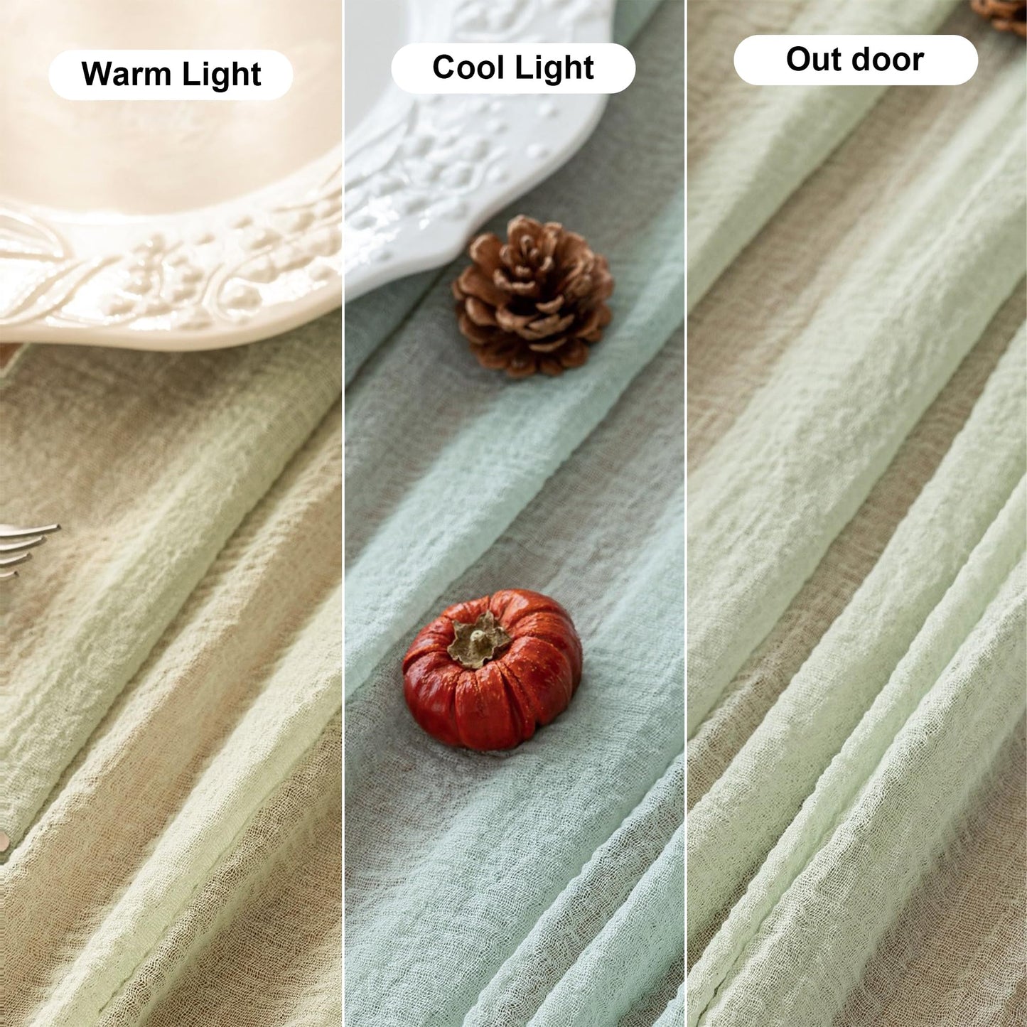 Keketoarrange Sage Green Table Runner Easter Decor Cheesecloth 120 Inch 10 FT Rustic Boho Cheese Cloth Runner for Wedding Baby Shower Bridal Shower Sheer Gauze Centerpiece Spring Home Decorations
