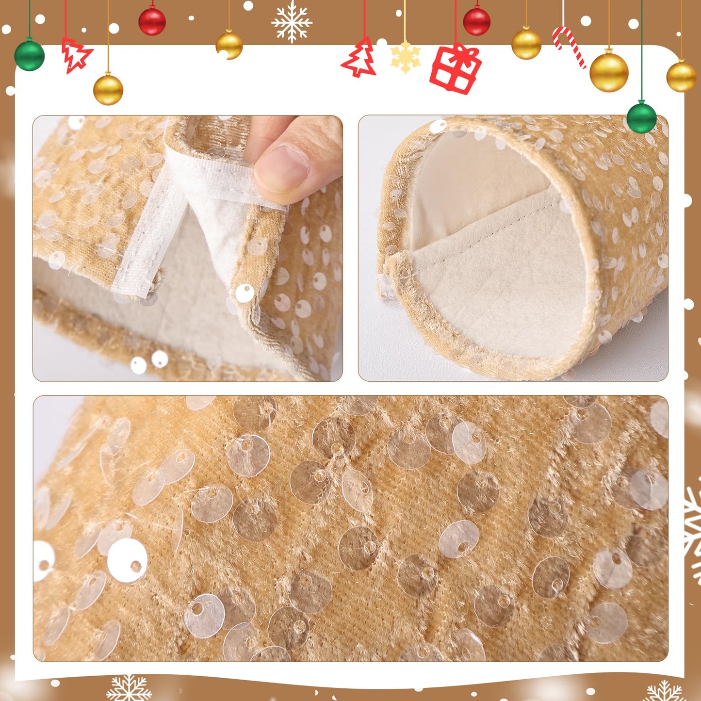 Bunny Chorus Christmas Table Décor: 9pcs Neutral Cone Christmas Trees with Earth Tones Glitter Sequins Surface, Modern Christmas Decorations for Xmas New Year Soft Cozy Winter Holiday Home Décor