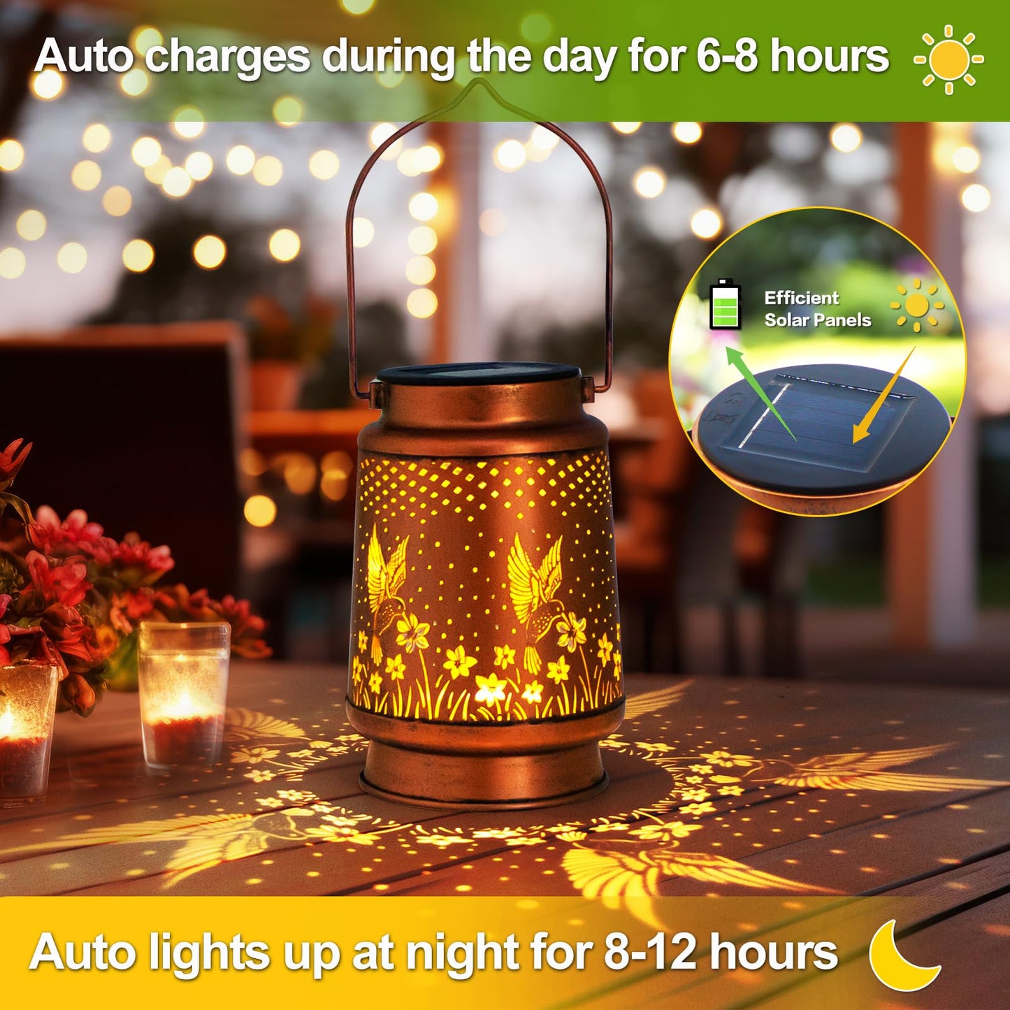 Mothers Day Gifts, Birthday Gifts for Women, Solar Lanterns Outdoor Waterproof, Hummingbird Garden Decor Metal Hanging Decorative Solar Lights for Patio Yard, Gardening Gifts for Women Mom Grandma