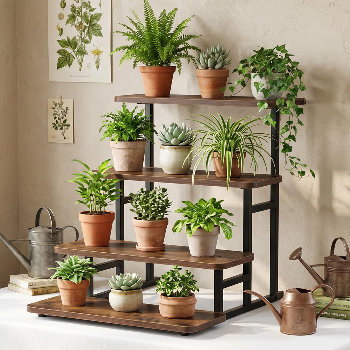 FZGhome Cupcake Stand for 50 Cupcakes 4 Tiered Tray Stand for Food Cookie Wooden Dessert Display Risers for Party Wedding Buffet Stepped Risers Display Stands for Vendor Farmers Market Display, Brown