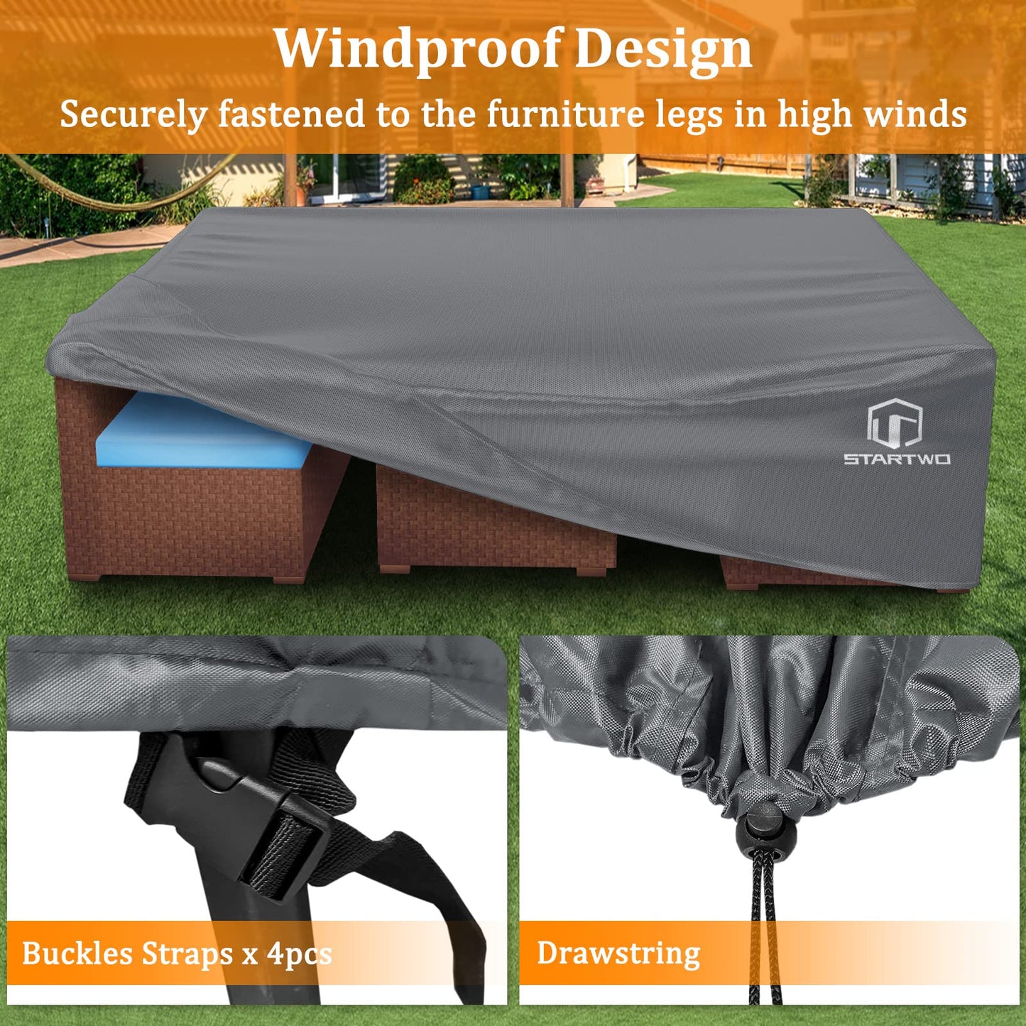 STARTWO Patio Furniture Covers, Waterproof Outdoor Furniture Covers Fits 12 Seats Table and Chairs, Outside Sectional Sofa Set, 126Lx64Dx29H
