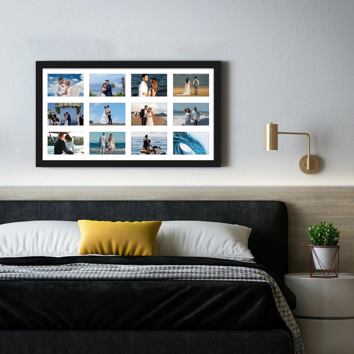 DUENPY 14x26 Collage Picture Frame 4x6 Collage Picture Frame Displays Twelve 4x6 inch Photos Available Horizontal Wall Mounting Display and Vertical Black