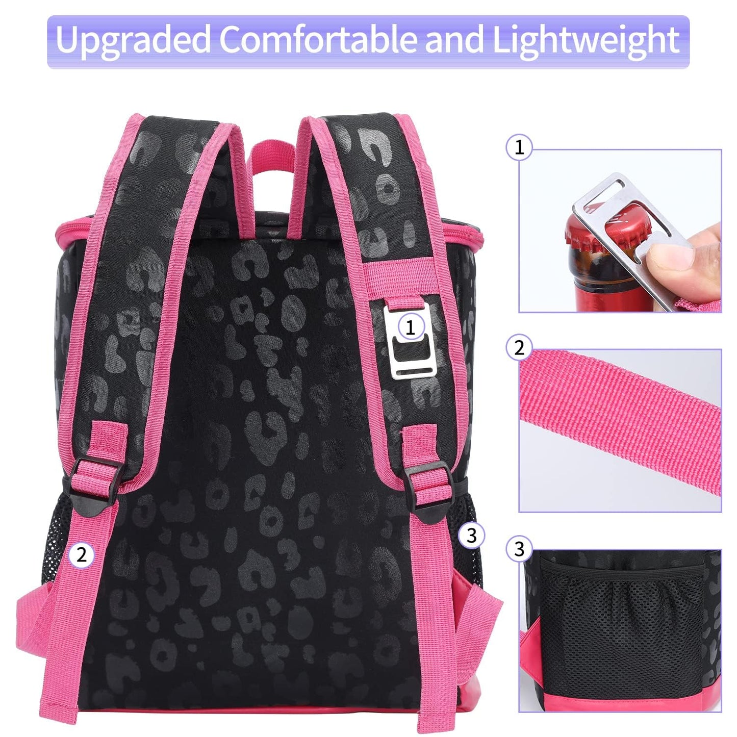 Leopard Camping Cooler Backpack Ice Chest Lunch Backpack 24 Cans Insulated Leak Proof Soft Beach Cooler Bag for Men Women Camping Hiking Picnic Travel Summer(Black Leopard)