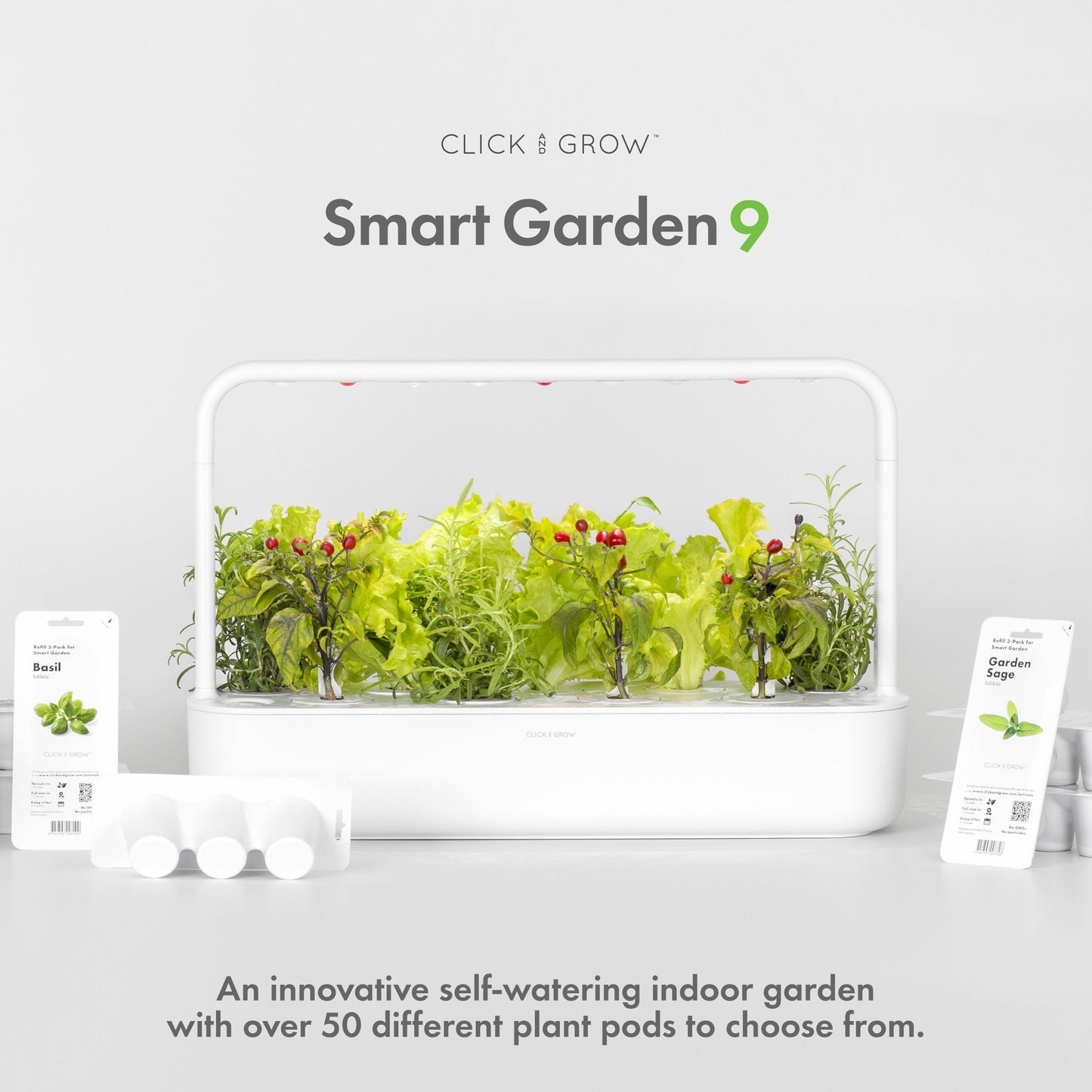 Click & Grow Indoor Herb Garden Kit with Grow Light | Easier Than Hydroponics Growing System | Smart Garden for Home Kitchen Windowsill | Vegetable & Herb Garden Starter Kit with 9 Plant pods, White