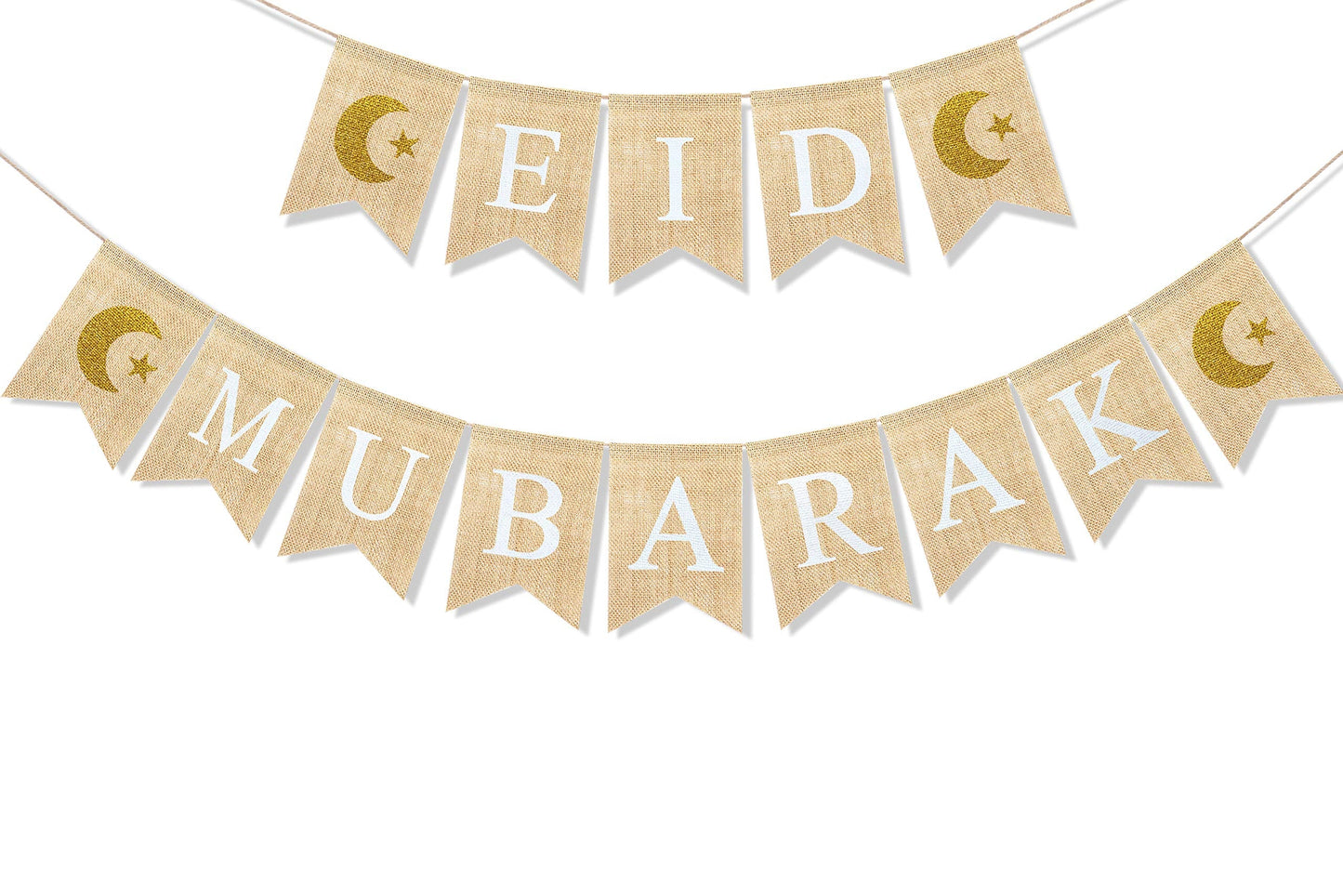 Uniwish Eid Mubarak Banner Burlap Eid Mubarak Decorations for Home Mantel Fireplace Decor Rustic Ramadan Moon Star Hanging Bunting