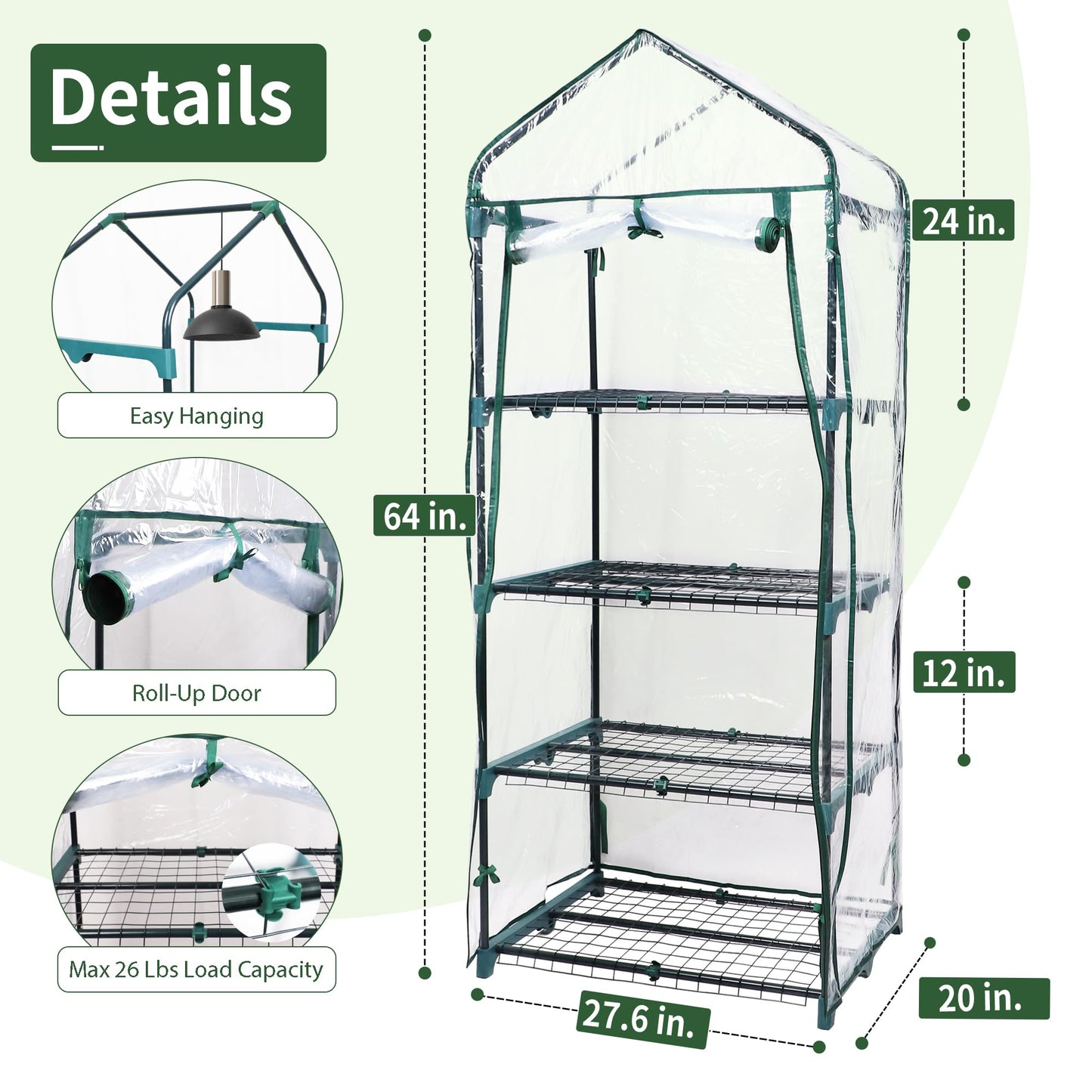 PROWORX 4 Tier Mini Greenhouse for Outdoor Indoor, Waterproof Heavy Duty Small Greenhouses with PVC Cover, Portable Green Houses for Outside Winter Plant Protection, 64'' H x 27'' L x 20'' W