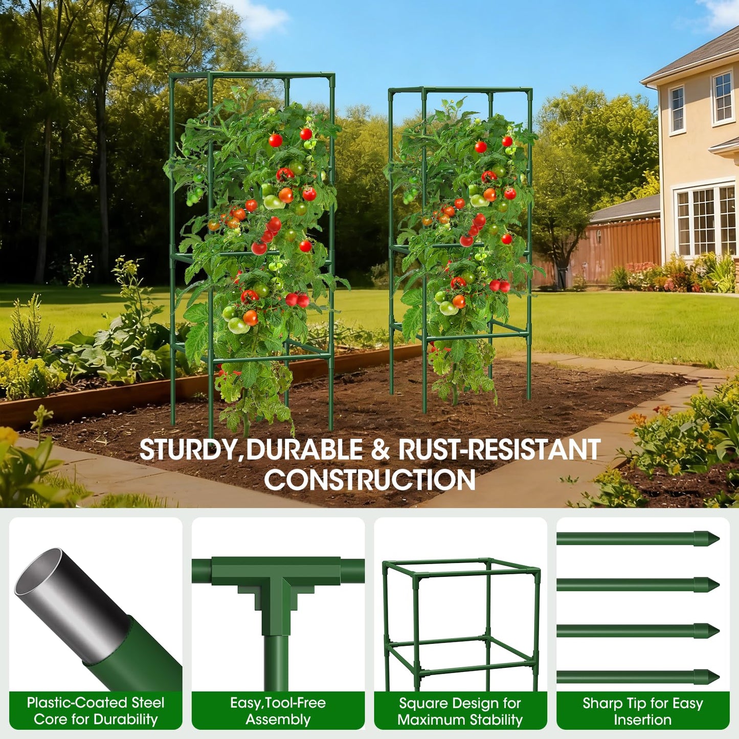 MQHUAYU 2 Pack Tomato Cage for Garden Support, 43 inch Tall Adjustable Plant Support Stakes, Tomato Trellis Extra Bold for Climbing Vegetables Plants Flowers
