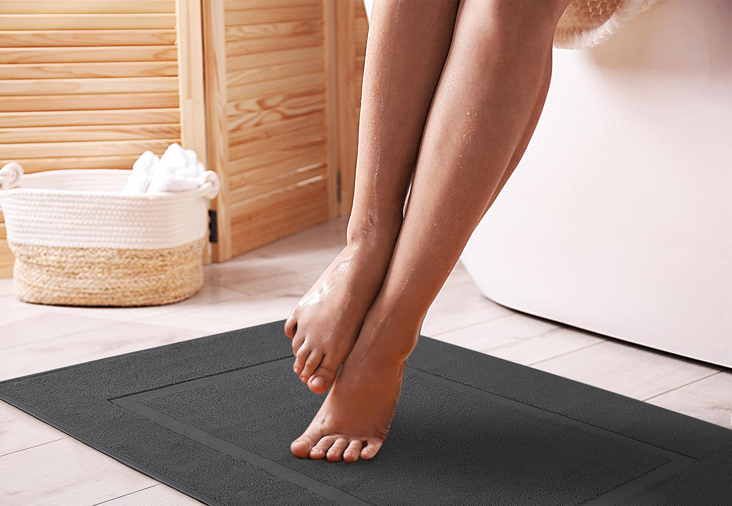 Utopia Towels Cotton Banded Rug, Bath Mats, Not a Bathroom Rug, 21 by 34 Inches, 100% Ring Spun Cotton, Highly Absorbent Shower Bathroom Floor Mat, Grey, 2 Pack