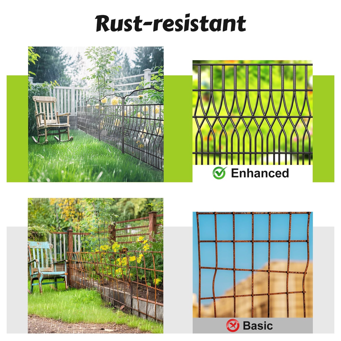 Bepatio 5 Panels Tall Garden Fence with Latch, 43.3in (H) x 14.8ft (L) Dog Fence Outdoor for Yard, Arc Metal Fencing Panels, Animal Barrier Fencing for Outdoor, Patio, Flower Bed