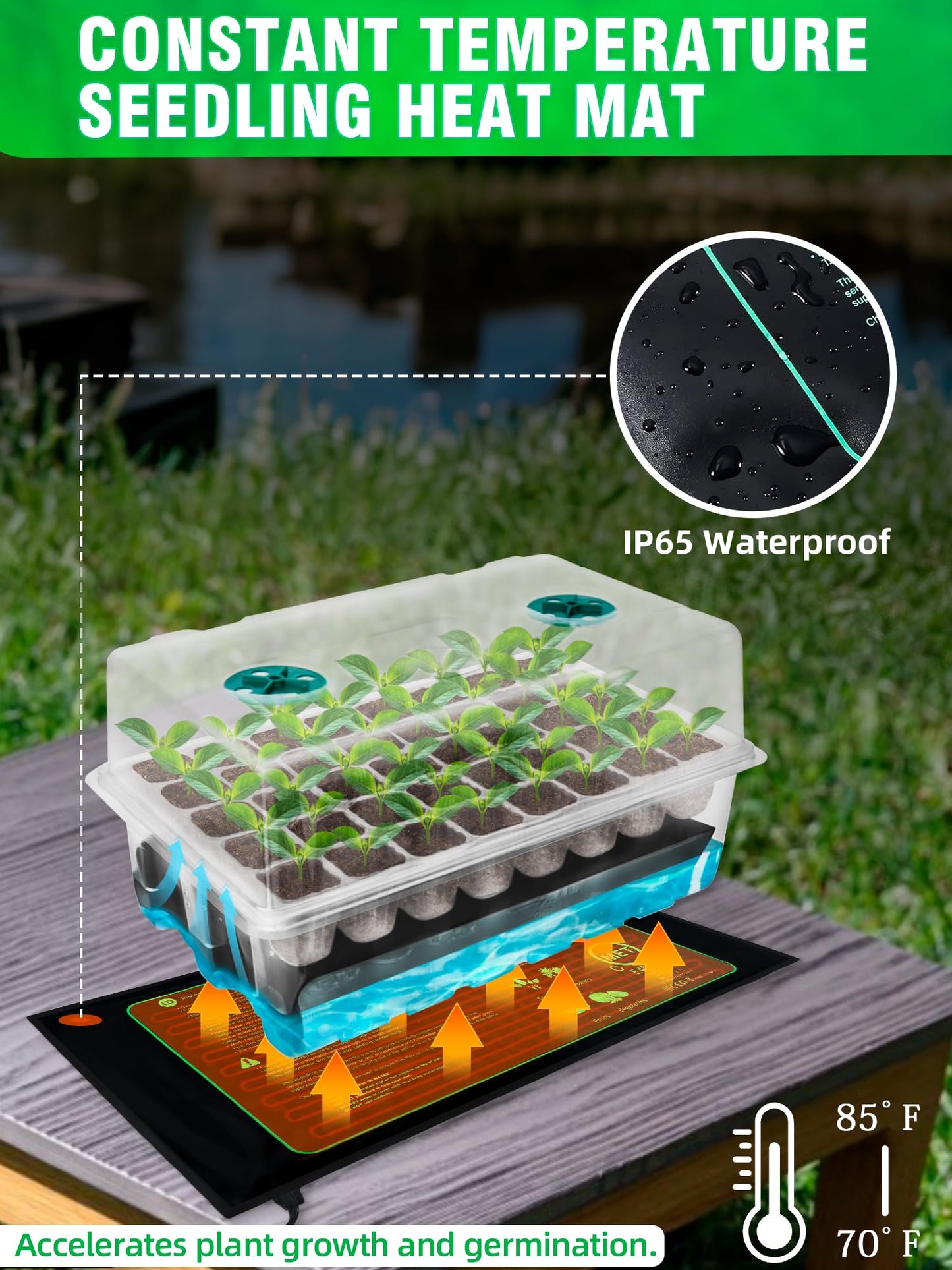 Hugbow Self-Watering Seed Starter Tray with Grow Light and Heat Mat, 80-Cell Plant Starter Trays Seed Starter Kit, Seed Starter Tray for Seed Starting, Plant Germination & Seedling Growing, 2 Pack