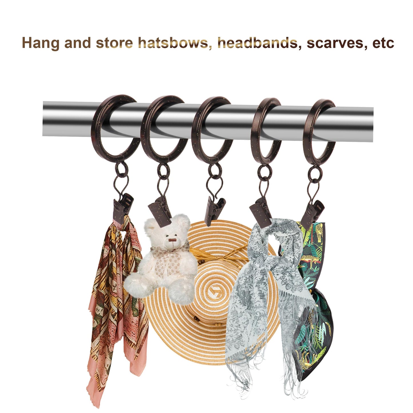 XHLTTBD 38 Pack 1.25 Inch Half-Round Coffee Gold Curtain Clip Rings - Heavy Duty Iron, Quiet Glide, Rustproof, Fits 1.0-1.2 Inches (Curtain Rod Required, Non-Drill)