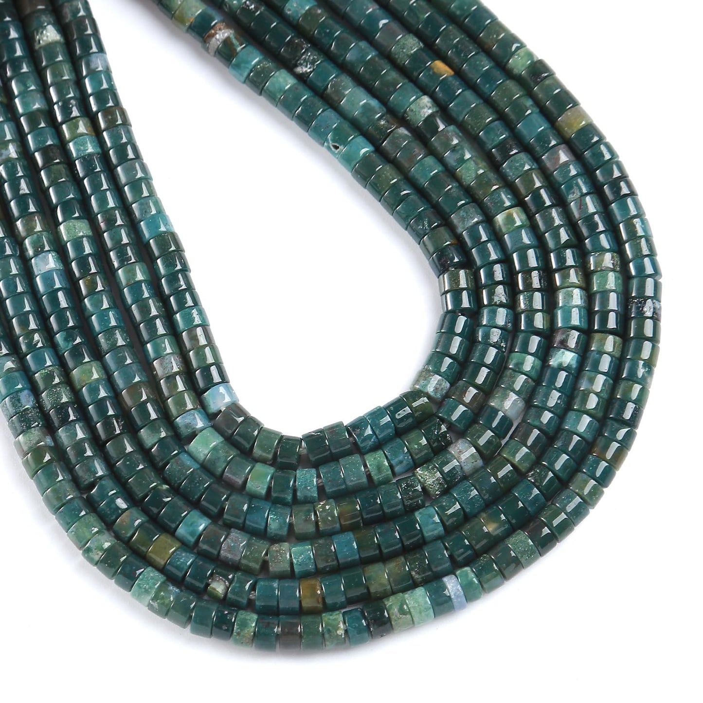 150pcs 2x4mm Natural Moss Agates Stone Tube Shape Beads Loose Flat Round Cylinder Flat Spacer Green Stone Beads for Bracelet Earrings Jewelry Making