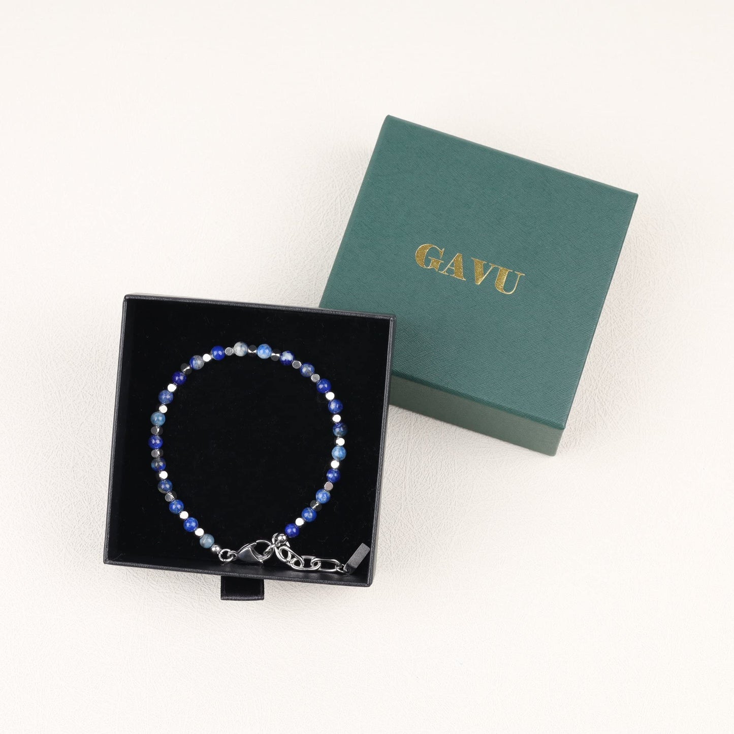 GAVU Men’s Lapis Lazuli Bracelet, Italian Crystal Bracelet for Men 4mm