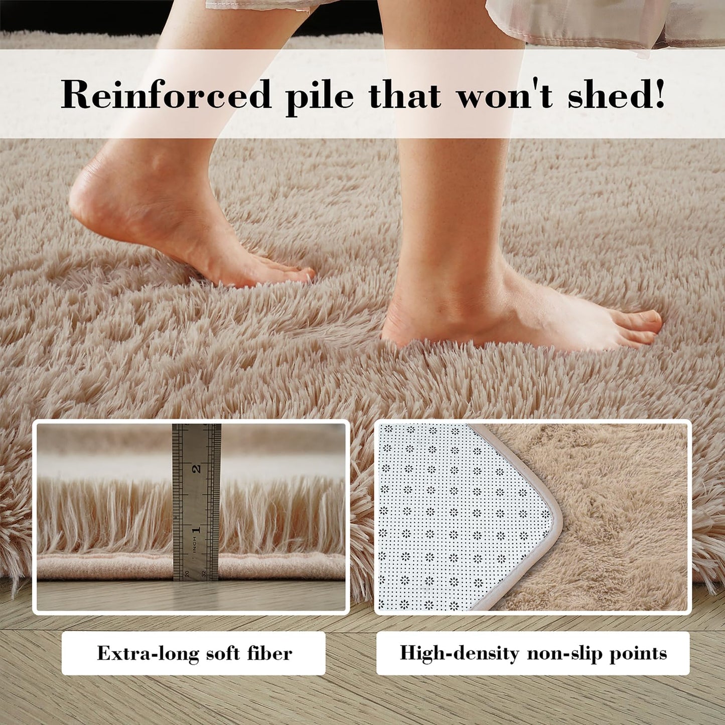 Fluffy Rug Shag Area Rug, Beige 2x4 Area Rugs for Bedroom, Small Bedside Rug, Soft Fluffy Shag Entryway Throw Rugs for Living Room Bedroom Kids Room Home Decor