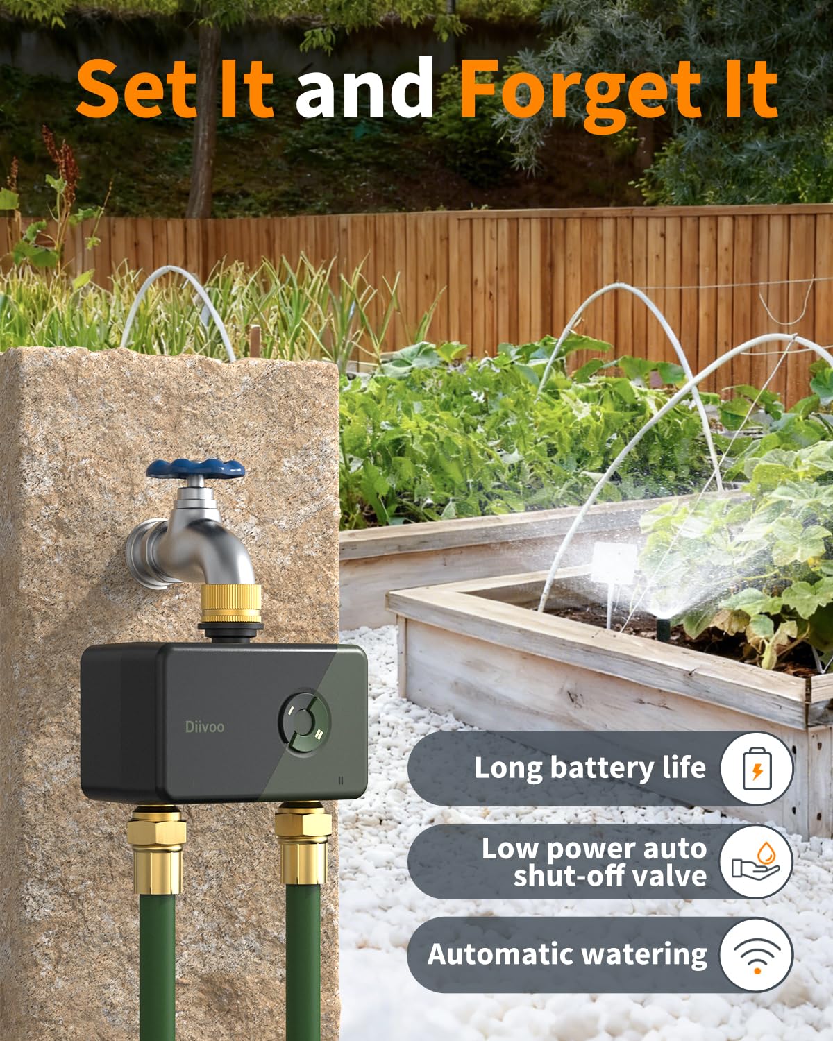 Diivoo Brass WiFi Sprinkler Timer 2 Zone, Smart Water Timer for Garden Hose Remote Control,Compatible with Alexa and Google Home,12 Irrigation Plans,Rain Delay & Manual Watering for Garden,Lawn,Yard