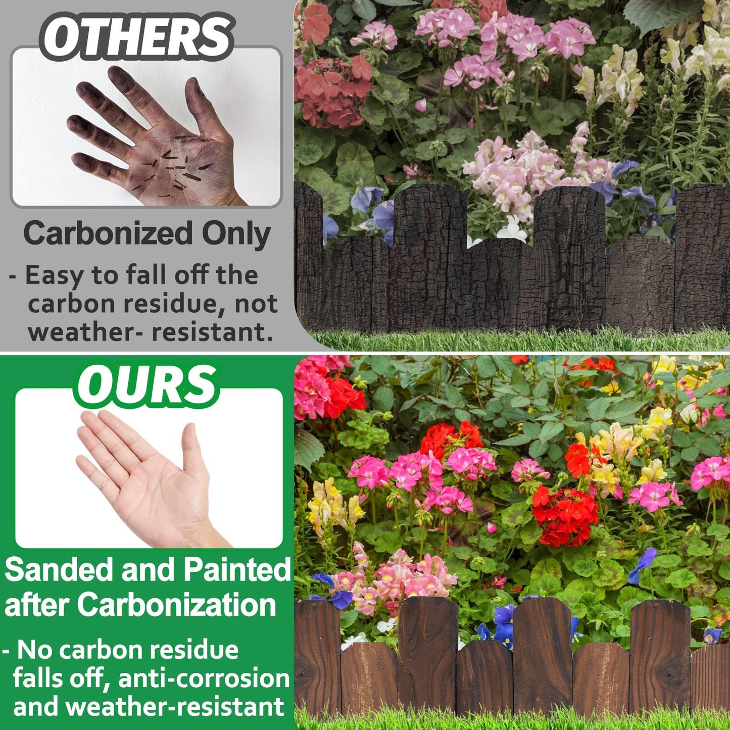 Wooden Garden Edging - 2 Pcs 5.9''x41.3'' Sturdy Pine Landscape Border, Flexible Decorative Fence for Outdoor Yard Lawn Flower Bed Pathway Tree