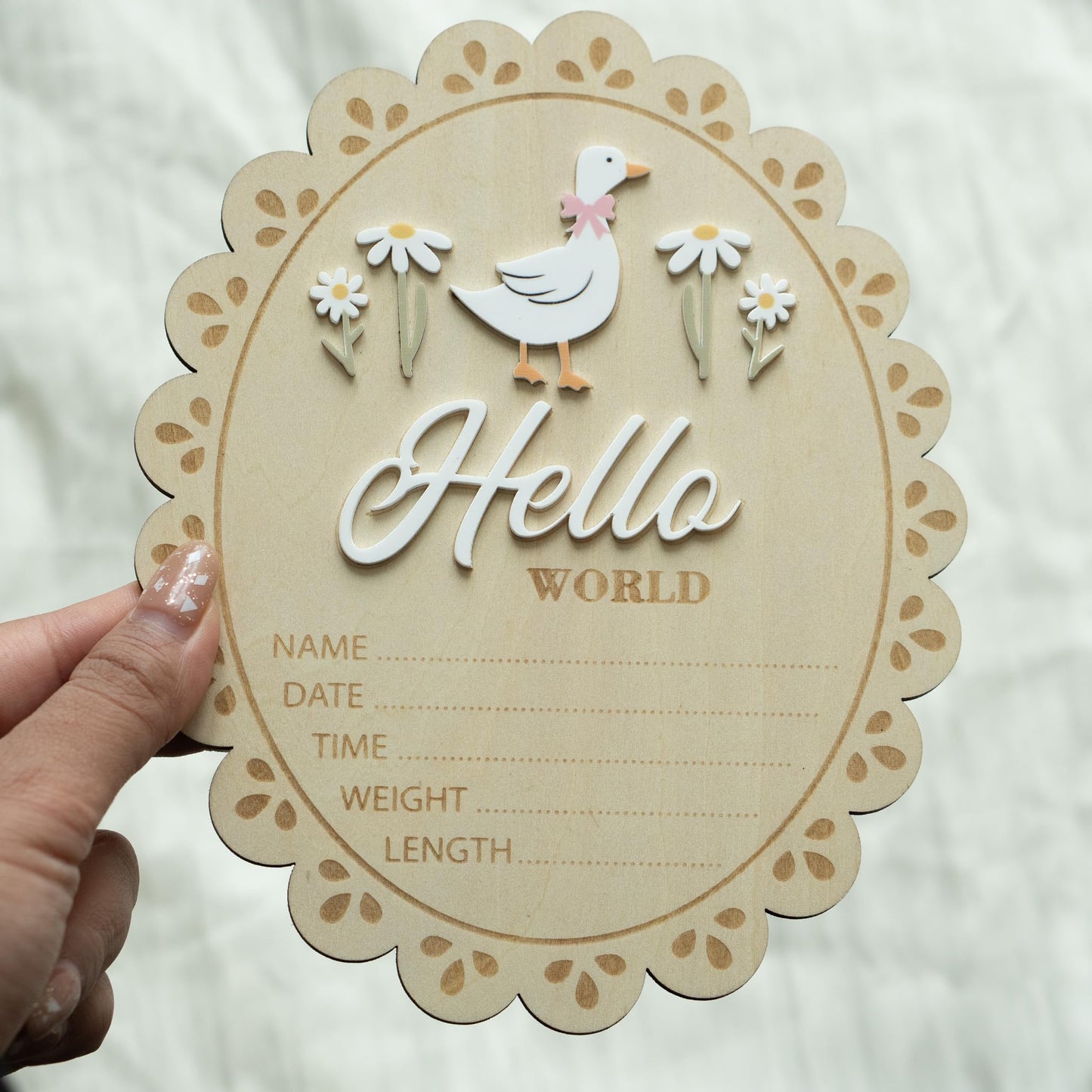 MEMOLEBIA Baby Announcement Sign, Hello World Newborn Sign for Hospital, She’s Here Card, Baby Announcements Ideas, Newborn Photography Props Double-Sided (HW1)