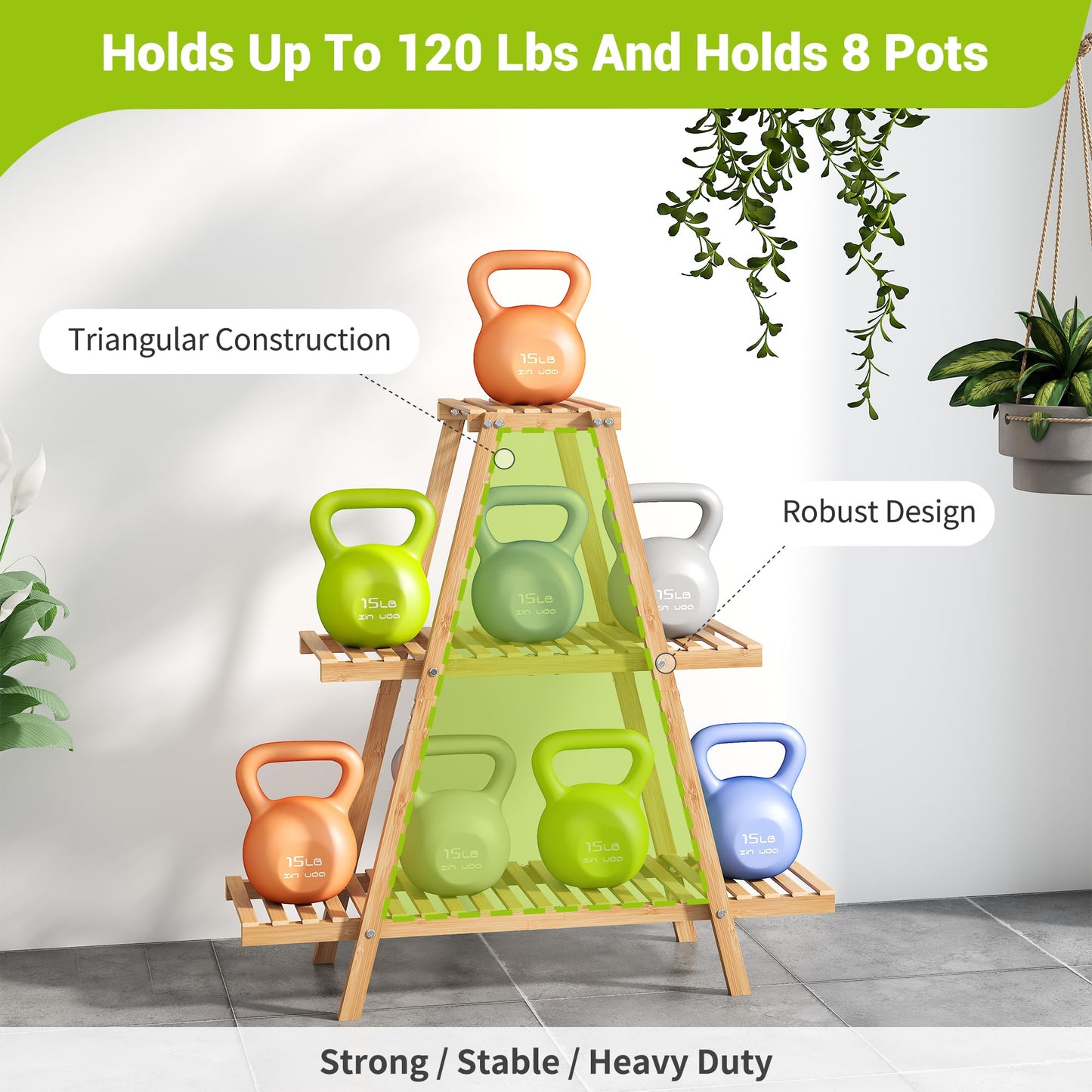 BMOSU Plant Stand Bamboo for Indoor Outdoor Tiered Plant Shelf 8 Potted Flower Holder Ladder Rack Garden Balcony Living Room Patio(3 Tier Natural)
