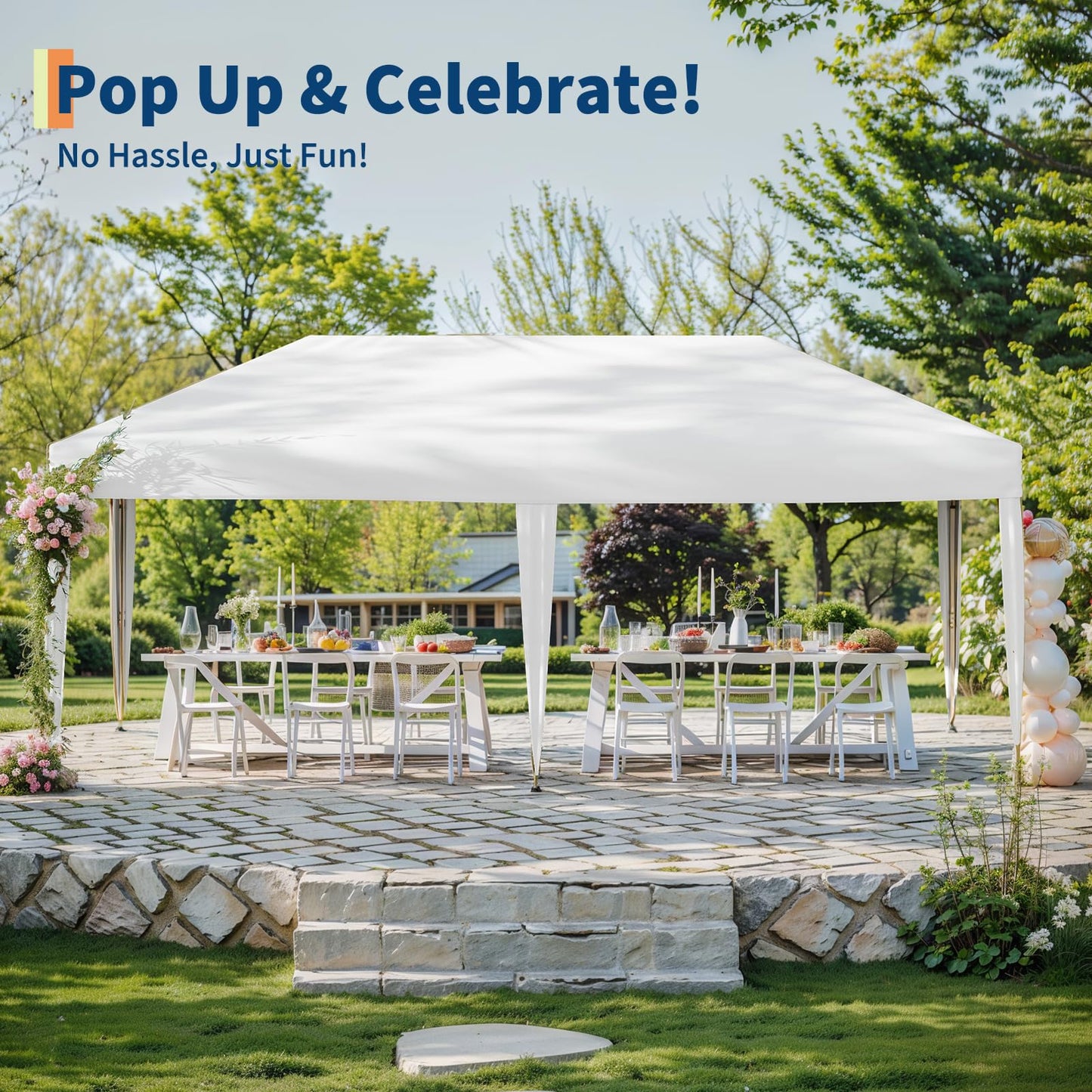 GarveeLife 10x20 Pop Up Canopy, Beach Ten with One Push Setup, Heavy Duty Outdoor Instant Canopy Tent with Portable Roller Bag, Silver Coated Top, 3 Adjustable Height, Sandbags,White