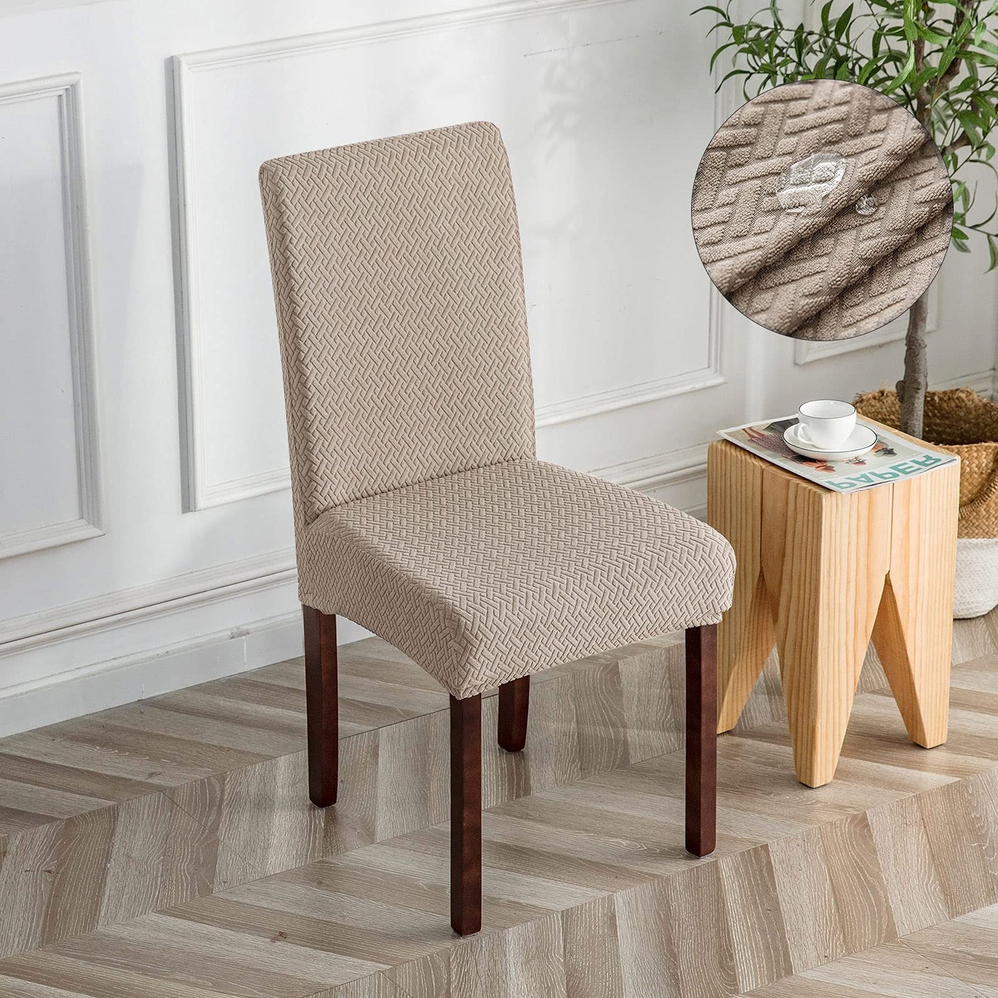 Genina Waterproof Chair Covers for Dining Room Set of 4 Kitchen Chair Covers Parson Dining Chair Slipcover,Khaki