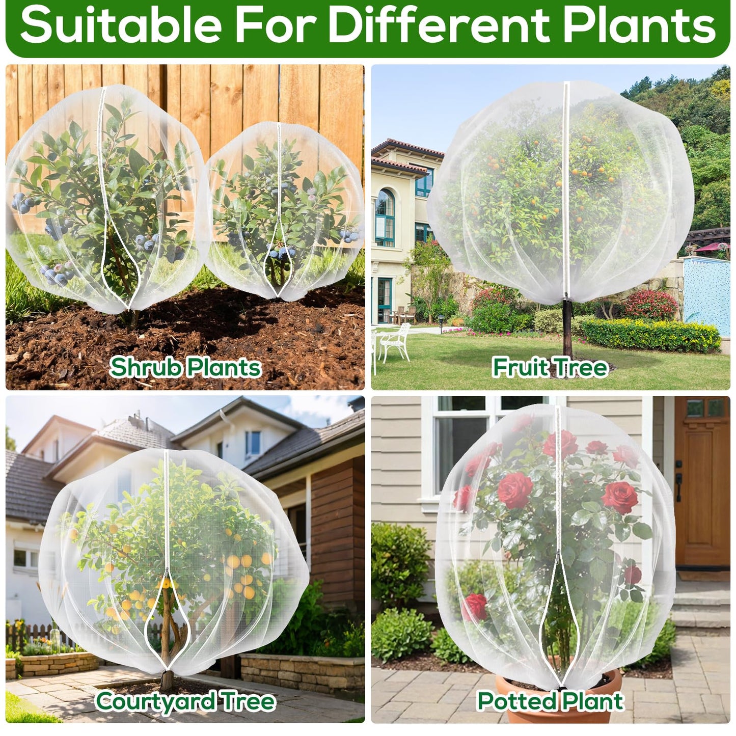 9.8 x 9.8 ft Large Fruit Tree Netting Cover with Zipper and Drawstring,Garden Insect Netting Plant Cover Transparent Bird Plant Barrier Flower Fruit Mesh Screen for Preventing Deer Squirrel Bug