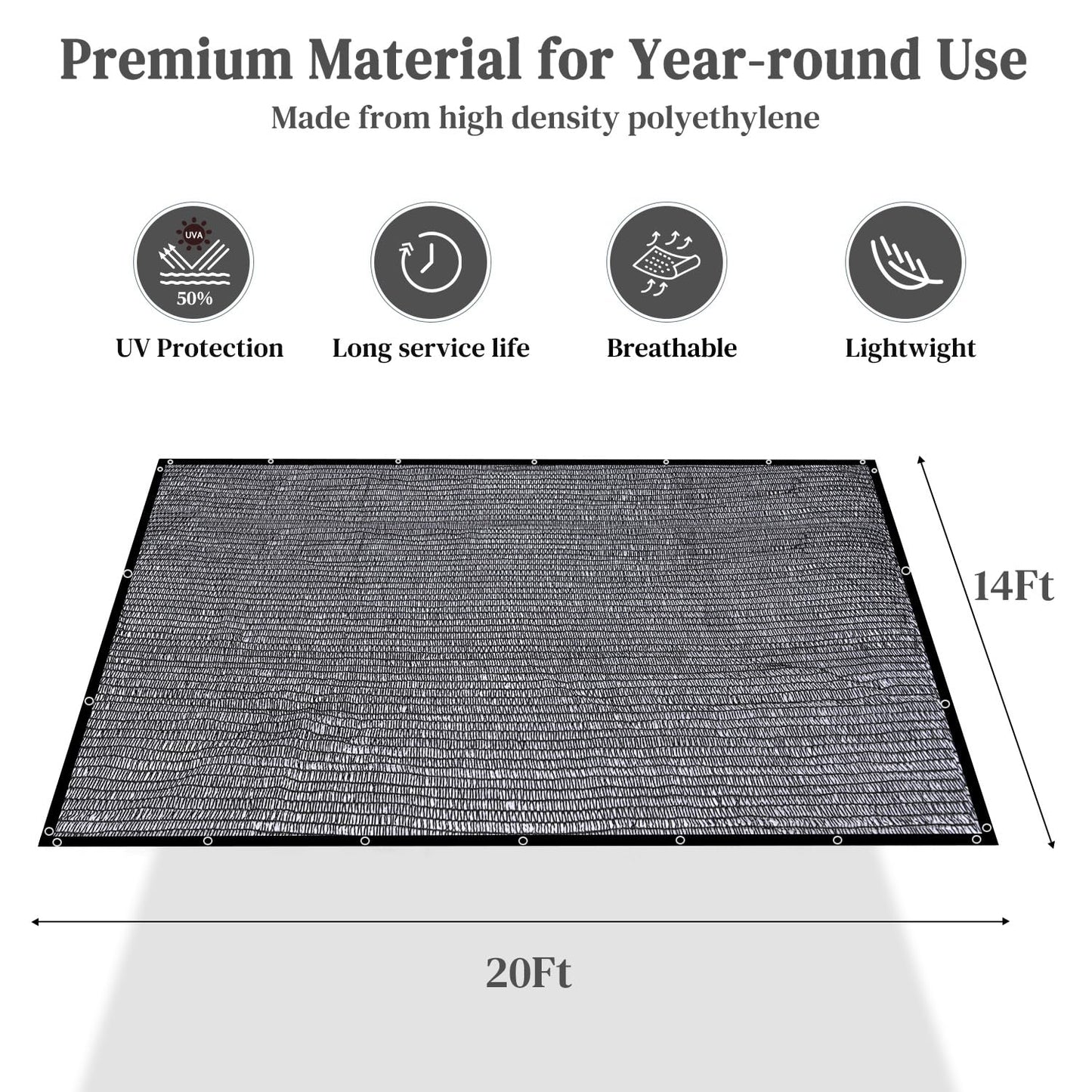 Winpull Garden 50% Shade Cloth, 14 x 20 FT Sun Shade Mesh Tarp with Reinforced Grommets, Durable HDPE Material Outdoor Shade Cloth for Plants, Greenhouse, Pergola and Backyard Patio Sunshade