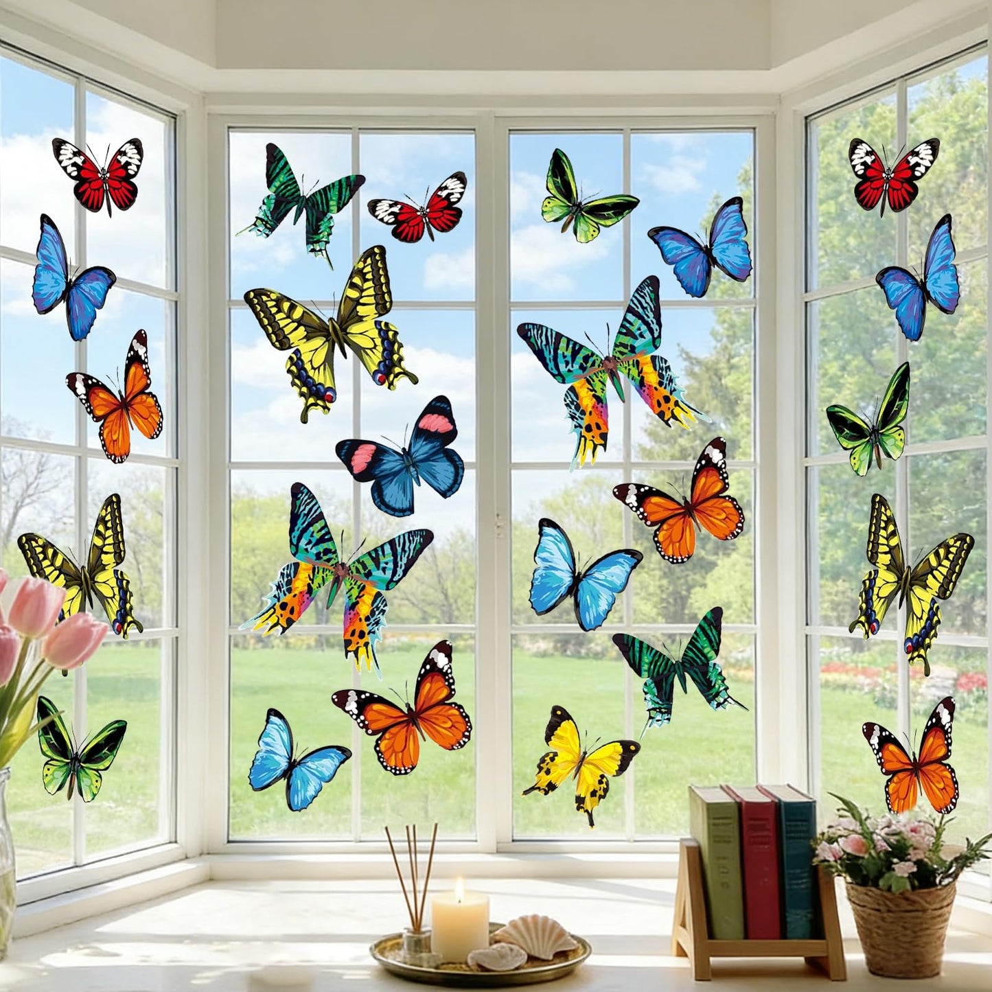 Whaline 24Pcs Colorful Butterfly Window Clings Double-Sided Anti-Collision Window Decals to Prevent Bird Strikes on Glass Non-Adhesive Static Butterfly Cling Stickers for Home Glass Door