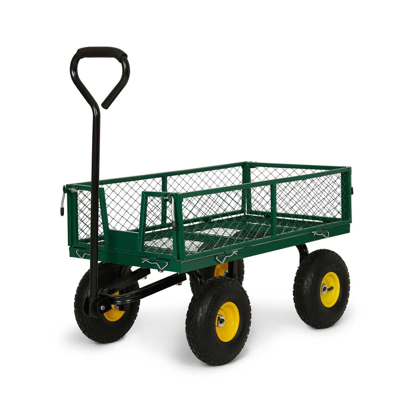 Backyard Expressions Heavy Duty Garden Cart 400 lb Utility Wagon Cart with Removable Mesh Sides, Powder-Coated Steel Bed, Pneumatic Tires, Pull Handle Yard Cart