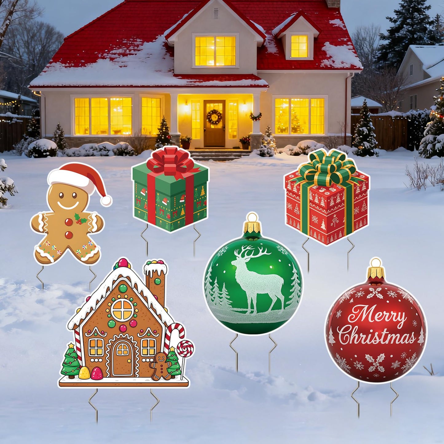 EnjoyView Christmas Ball Yard Sign with Metal Stakes, 14inch Outdoor Holiday Lawn Decorations, Xmas Sign for Porch Garden, Yard, Pathway & Party Decor Weatherproof Coroplast 1Piece