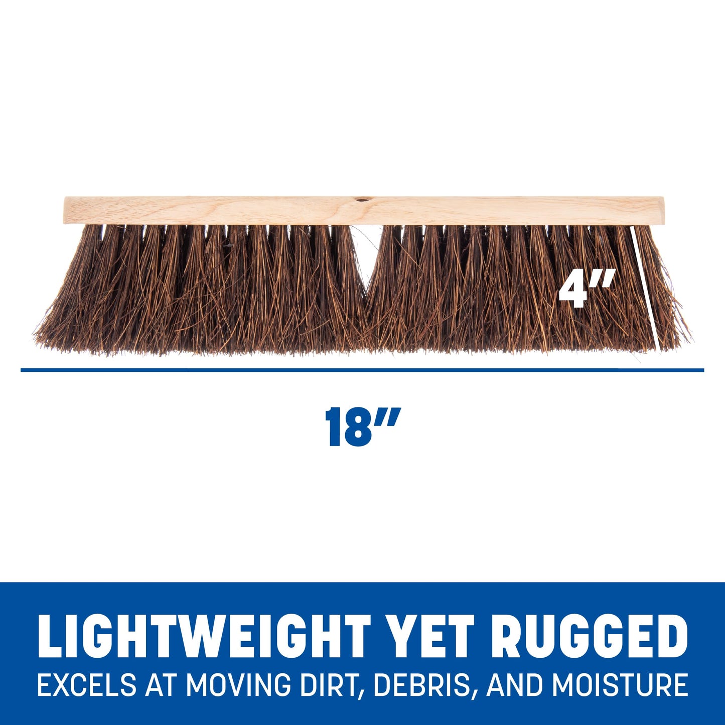 SPARTA Flo-Pac Garage Sweep with Palmyra Bristles, Heavy Duty Broom Head for Indoor and Outdoor Use on Rough Surfaces, 18" Long, 1 Count, Natural