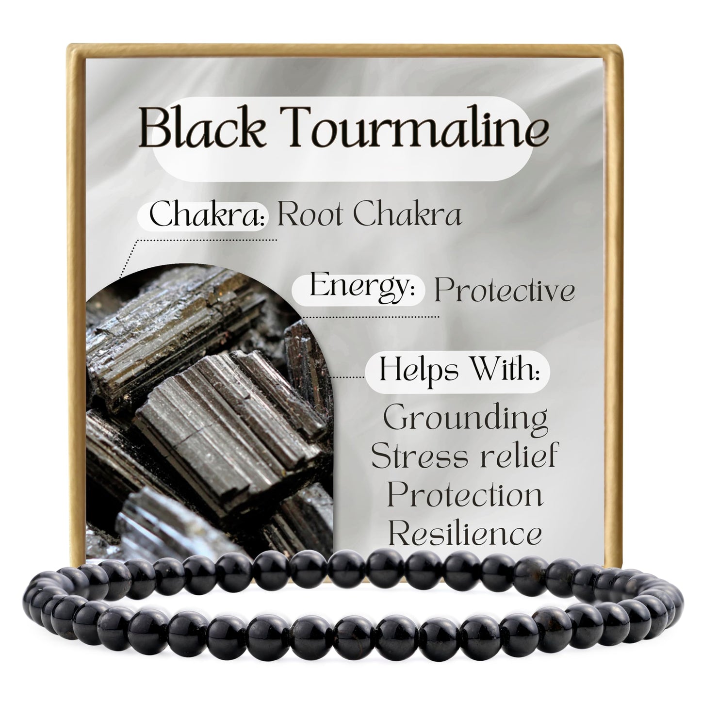 Bivei Black Tourmaline - Protective - 4mm Beaded Bracelets for Women Handmade Semi Precious Natural Stone Stretch Elastic Jewelry Yoga Protection Gifts