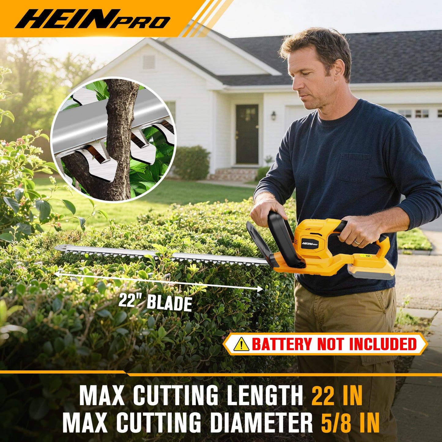 HEINPRO 22" Hedge Trimmer Cordless Compatible with Dewalt 20V MAX Battery, Electric Hedge Trimmer Cordless, Battery Powered Hedge Trimmers, Bush Trimmer for Garden, Shrubs(Battery not Included)