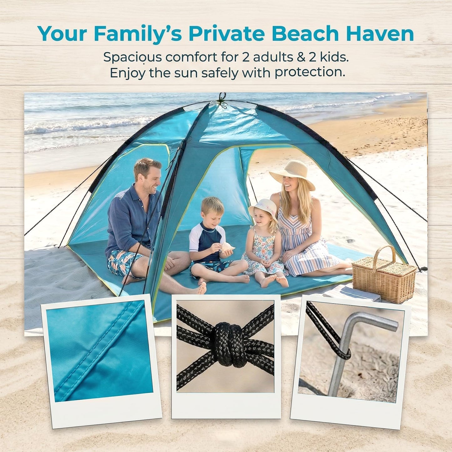 Beach Tent Sun Shelter, Portable Pop Up Beach Tent for 4-5 Person with UPF 50＋ UV Protection, Easy Setup Lightweight Waterproof Ventilation Design Family Sun Shelters for The Beaches