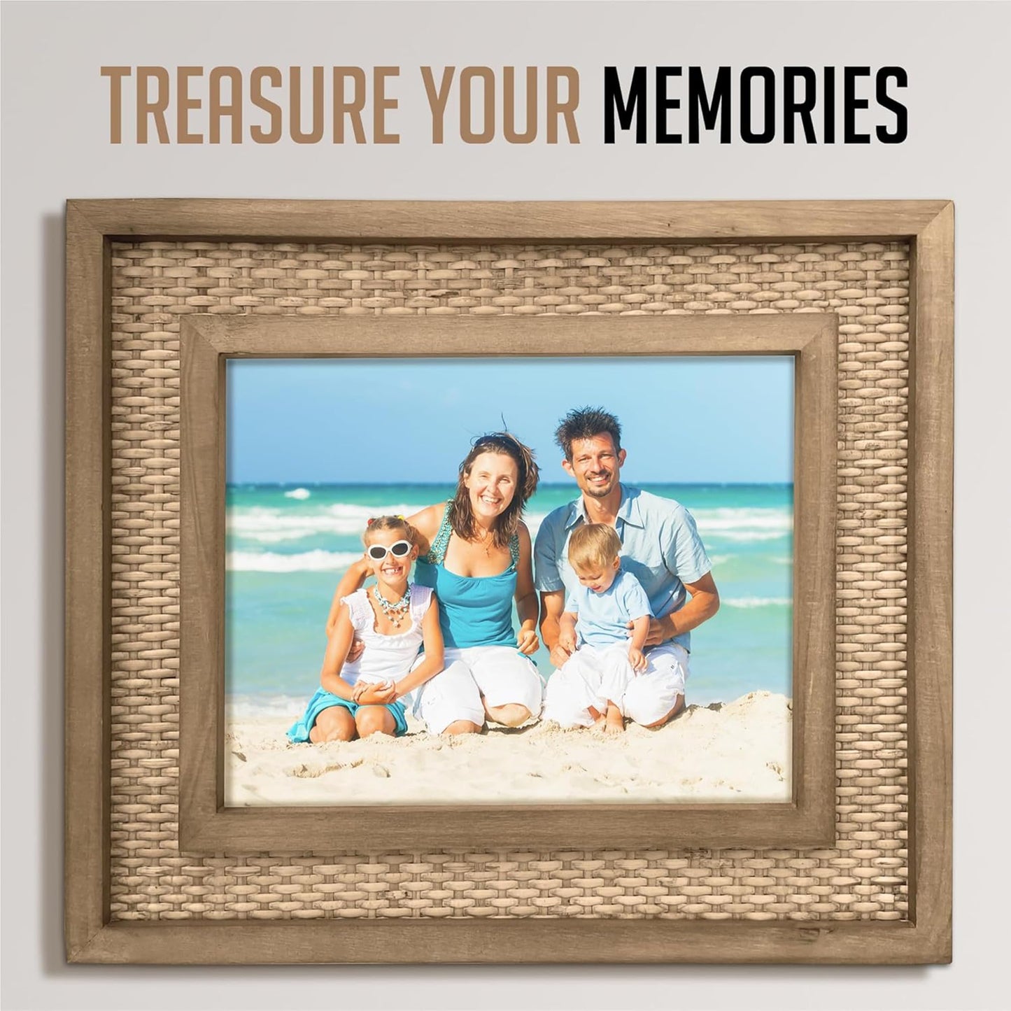 Fairwood Way Rattan Frame for 8x10 Photos, EACH UNIQUE Natural Fir Wood, Handwoven Rattan Mat, Boho Picture Frame, 8x10 picture frame for Wall/Table Mount (12.5" x 14.5" Outer), Coastal Decor