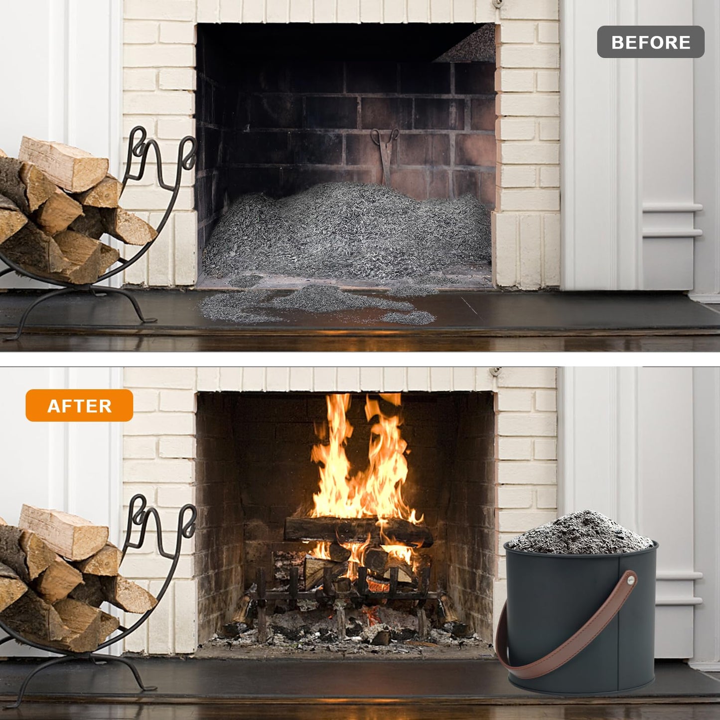 BRIAN & DANY Mini Ash Bucket with Lid and Shovel, 1.2 Gallon Fireplace Bucket with Broom, Perfect for Fireplaces, Wood Stoves